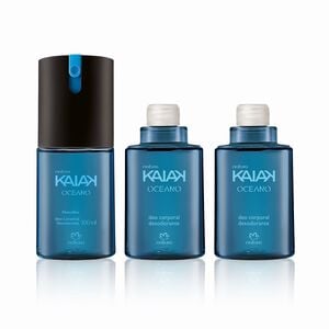 Kit Desodorante Spray Corporal Kaiak Oceano Masculino (3 produtos)
