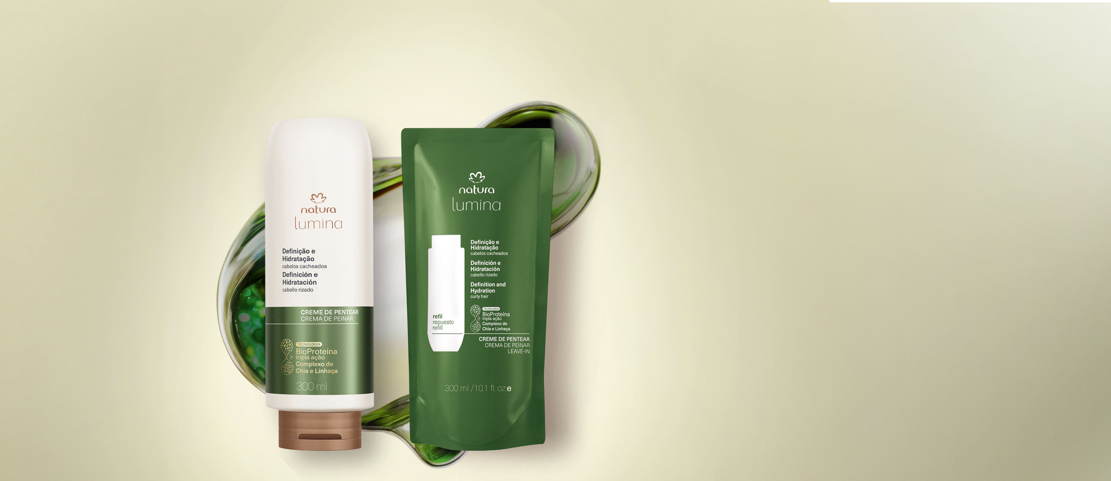 Kit Creme de Pentear Lumina Definição e Hidratação de Cabelos Cacheados com Refil (2 produtos)