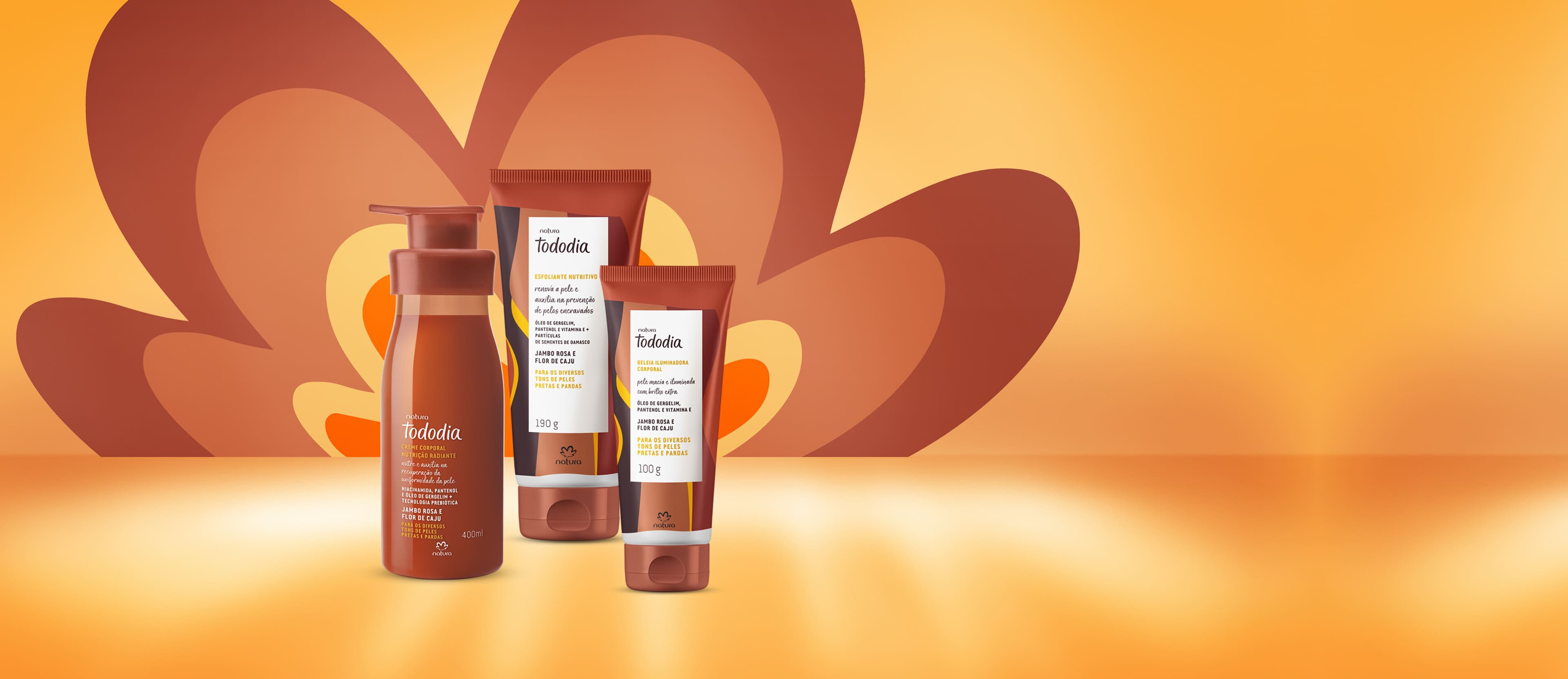 Kit Tododia Jambo Rosa e Flor de Caju com Esfoliante, Hidratante e Iluminador Corporal (3 produtos)