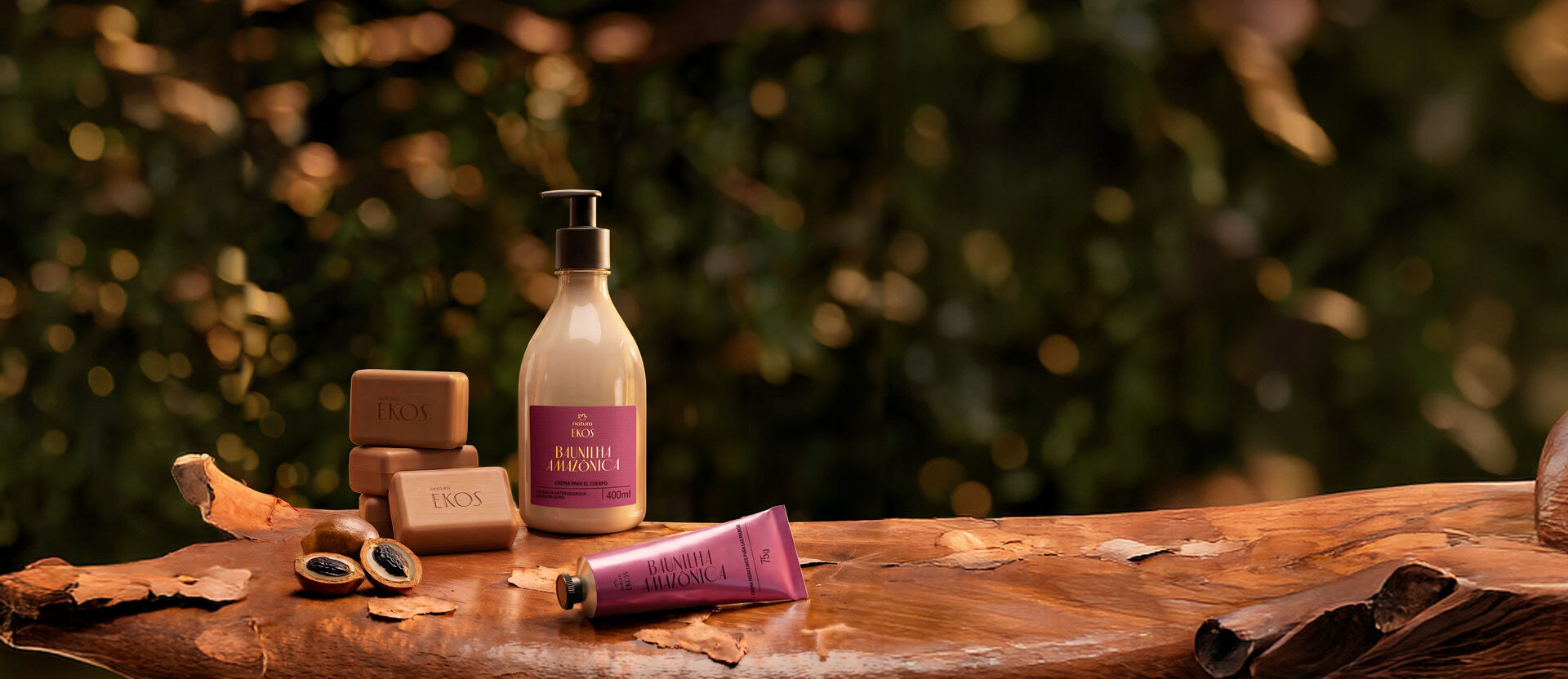 Kit Ekos Creme para o Corpo, Hidratante para as Mãos e Sabonete Baunilha Amazônica (3 produtos)