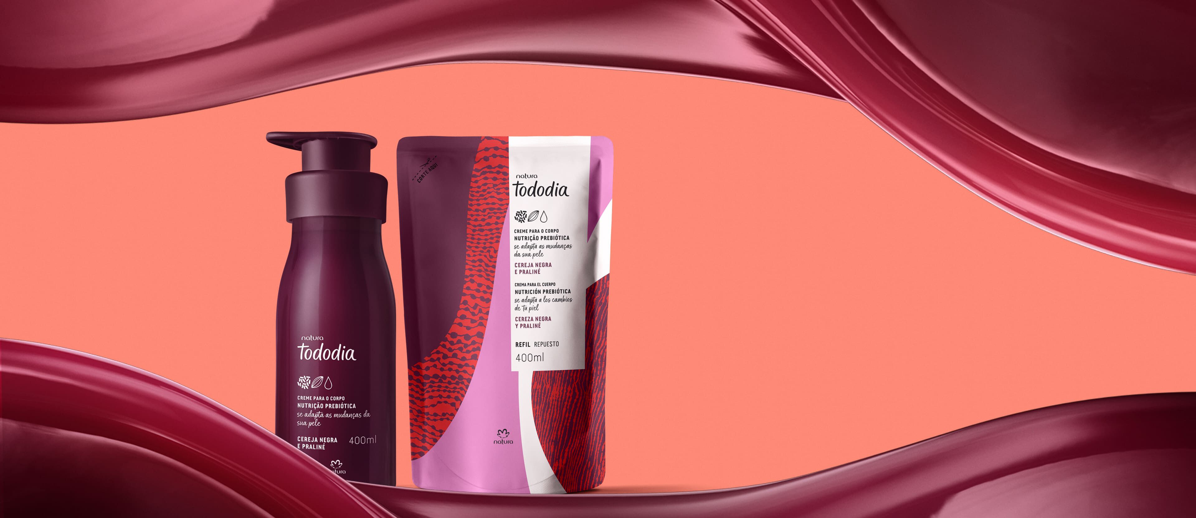 Kit Creme Nutritivo para o Corpo Tododia Cereja Negra e Praliné com Refil (2 produtos)