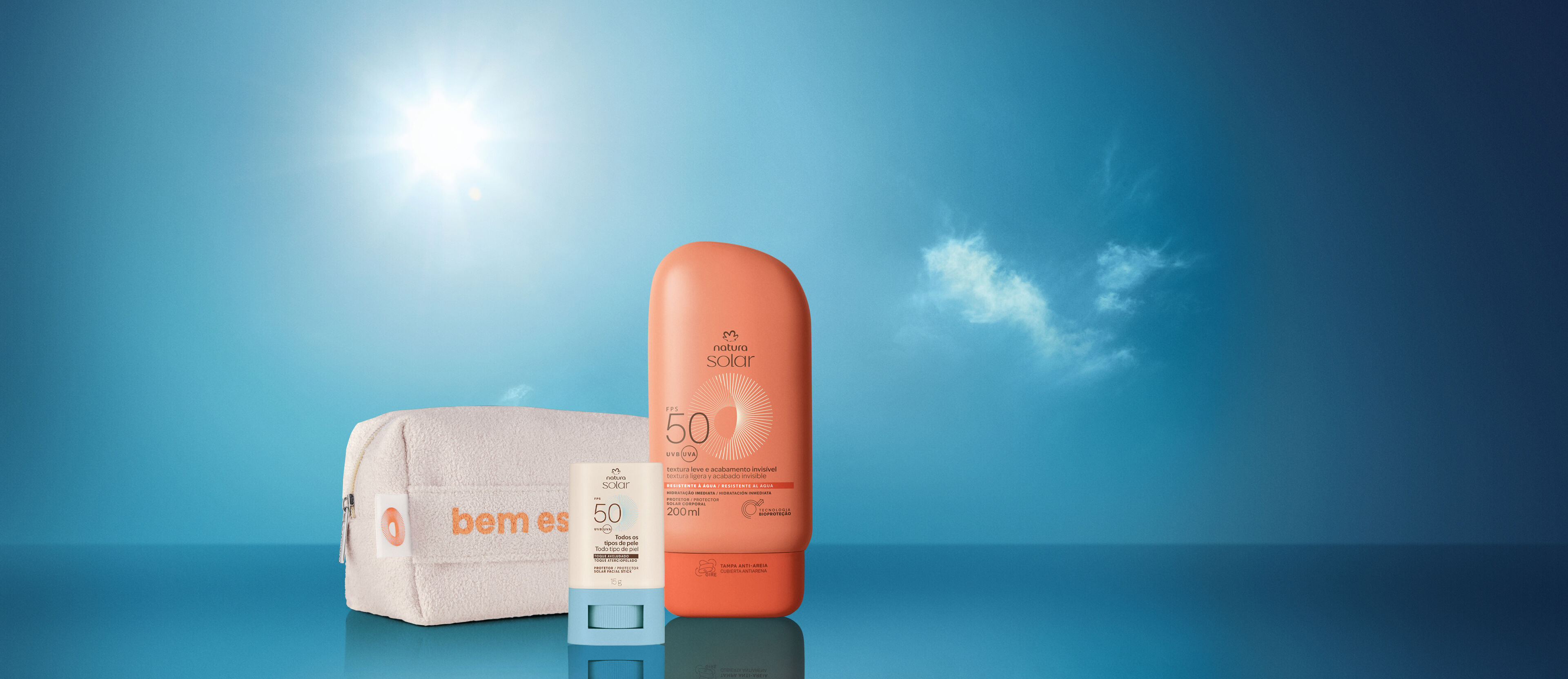 Kit Protetor Solar Facial Stick e Protetor Solar Corporal FPS 50 com acessório Natura Solar