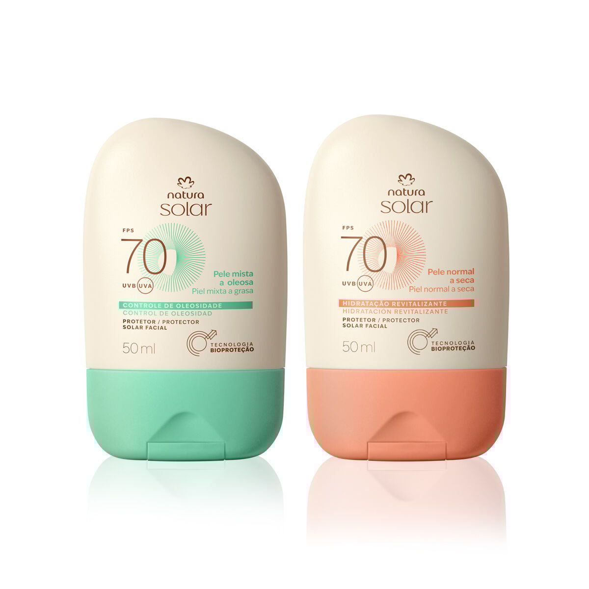 Kit Protetor Solar Facial Pele Normal a Seca e Protetor Solar Facial Pele Mista a Oleosa FPS 70 Natura Solar