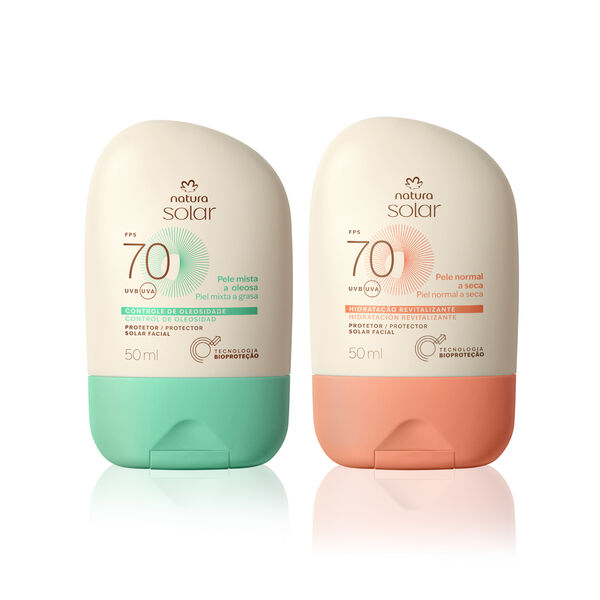 Kit Protetor Solar Facial Pele Normal a Seca e Protetor Solar Facial Pele Mista a Oleosa FPS 70 Natura Solar