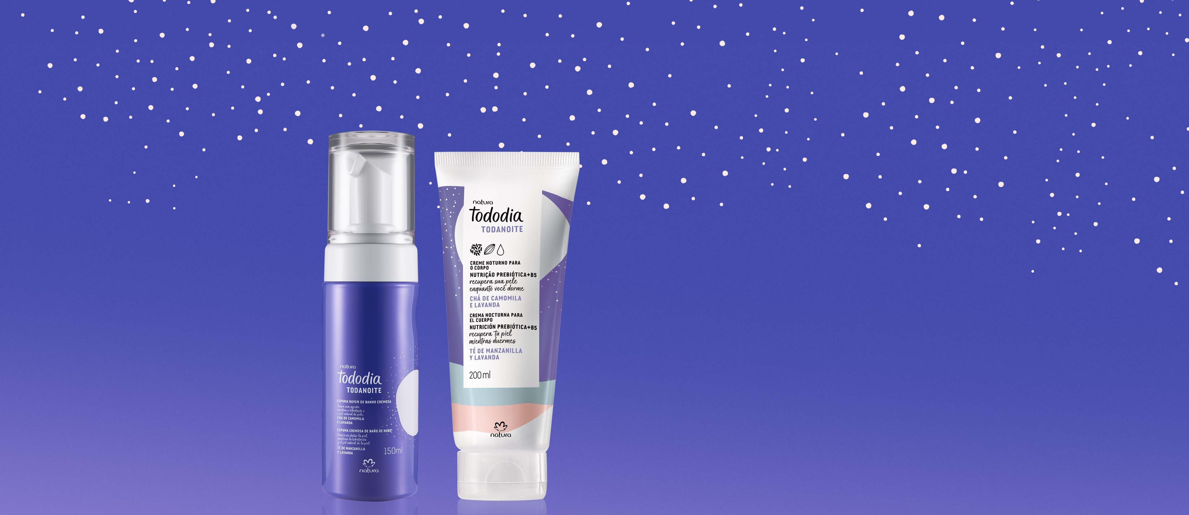 Kit Espuma Nuvem e Creme para o Corpo TododiaTodanoite Chá de Camomila e Lavanda