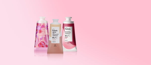 Kit Cremes para as Mãos Flor de Pêssego e Jasmim + Noz Pecã e Cacau + Cereja e Avelã (3 produtos)