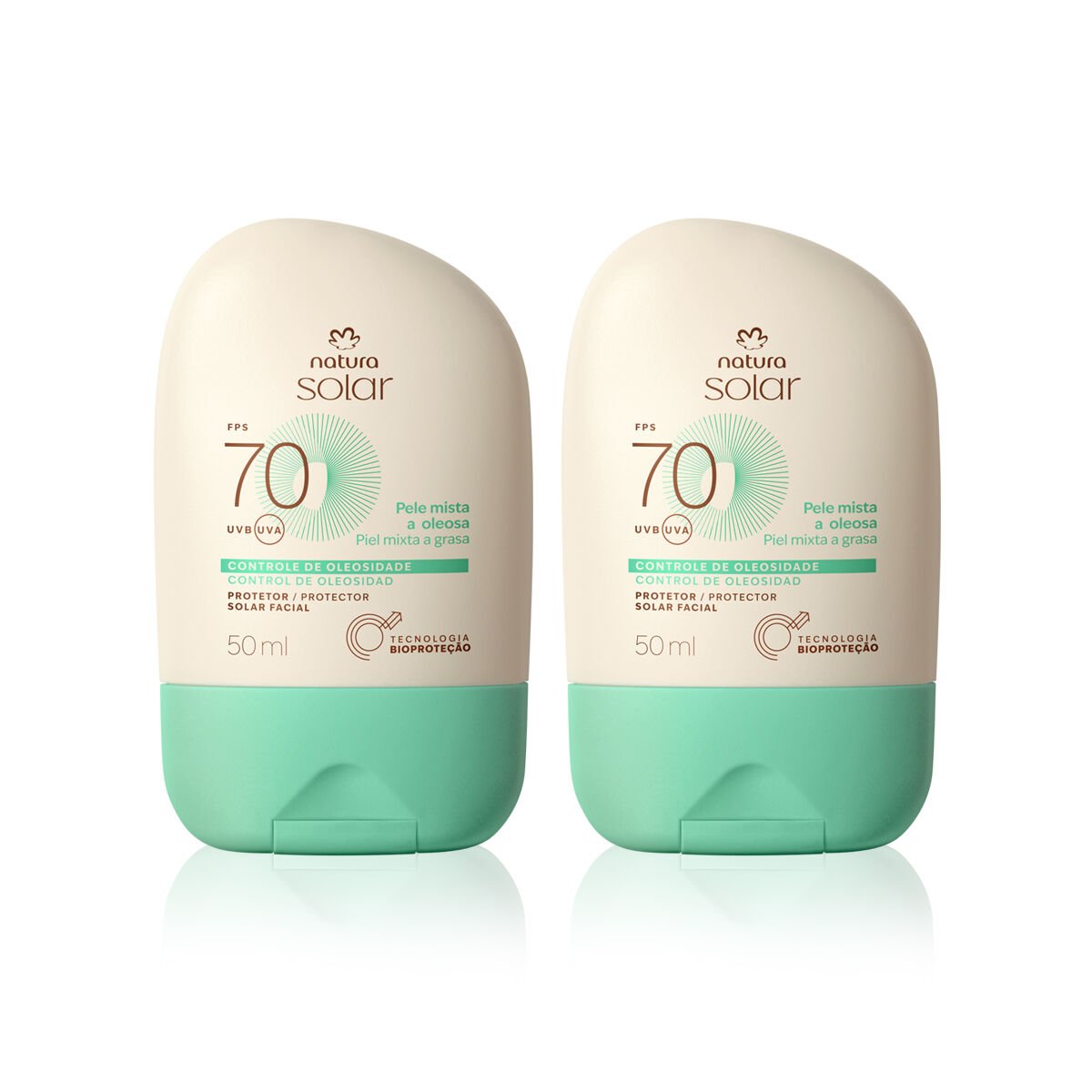 Kit Protetor Solar Facial Pele Mista a Oleosa FPS 70 Natura Solar (2 unidades)