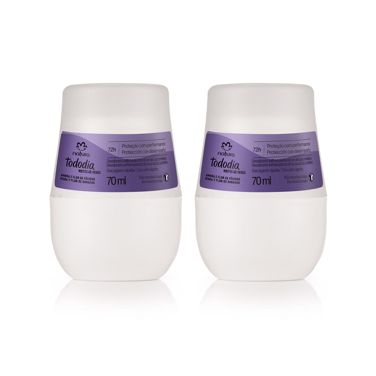 Kit Desodorante Antitranspirante Roll On Tododia Amora e Flor de Pessego 2 un de 70 Ml