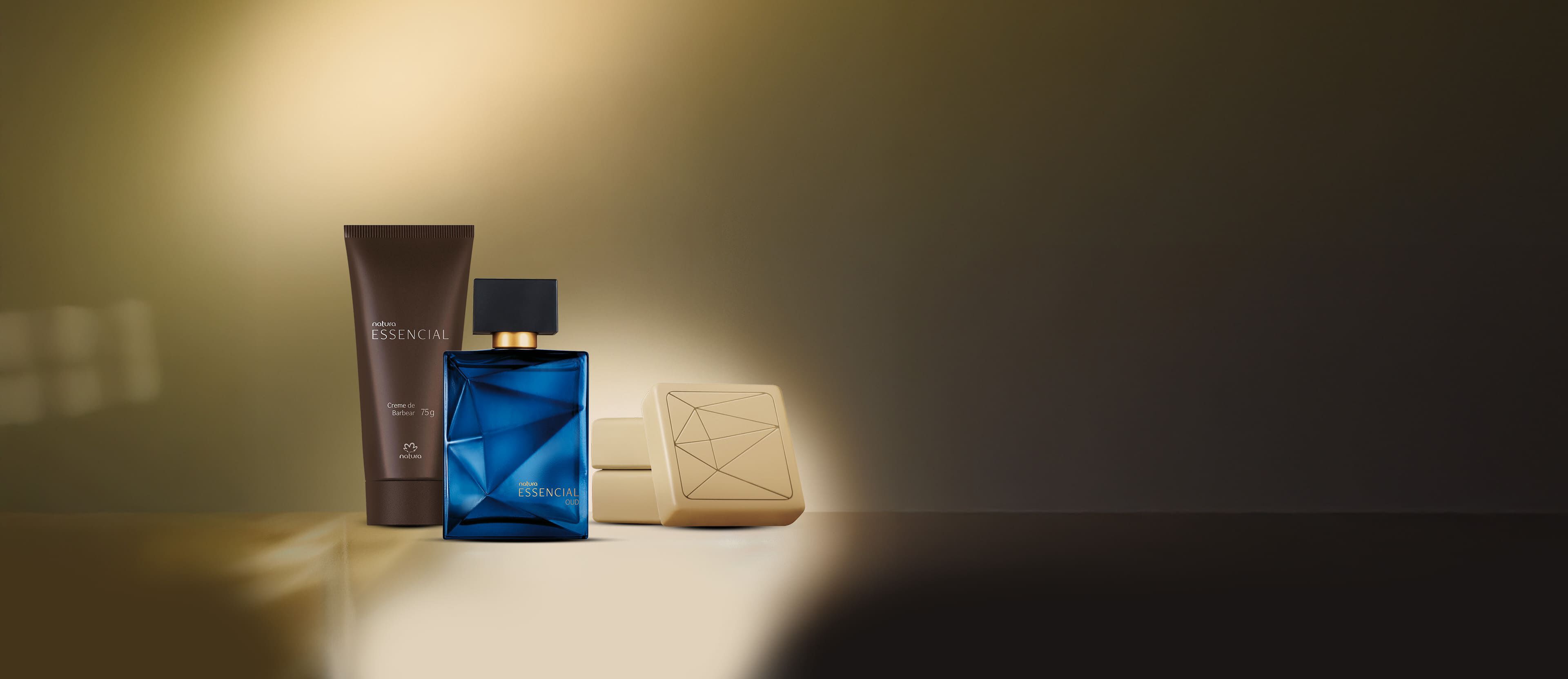 Kit Essencial Oud Masculino, Sabonete em Barra e Creme de Barbear (3 produtos)