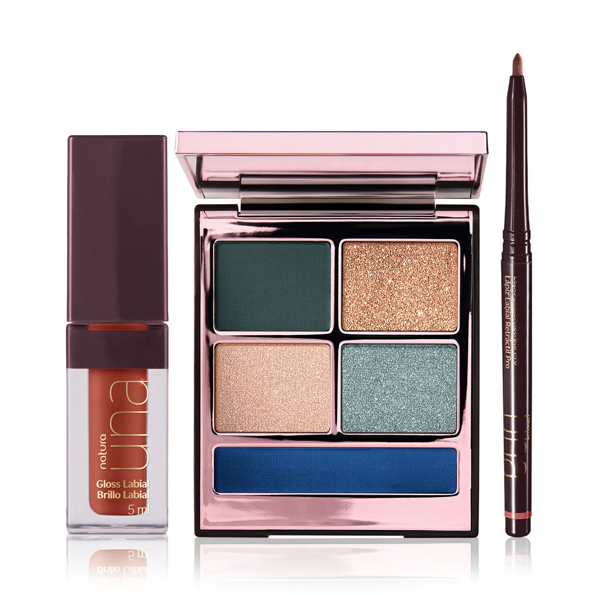 Kit Pro Palette, Lapis Labial e Gloss Marrom Natura Una (3 Produtos)