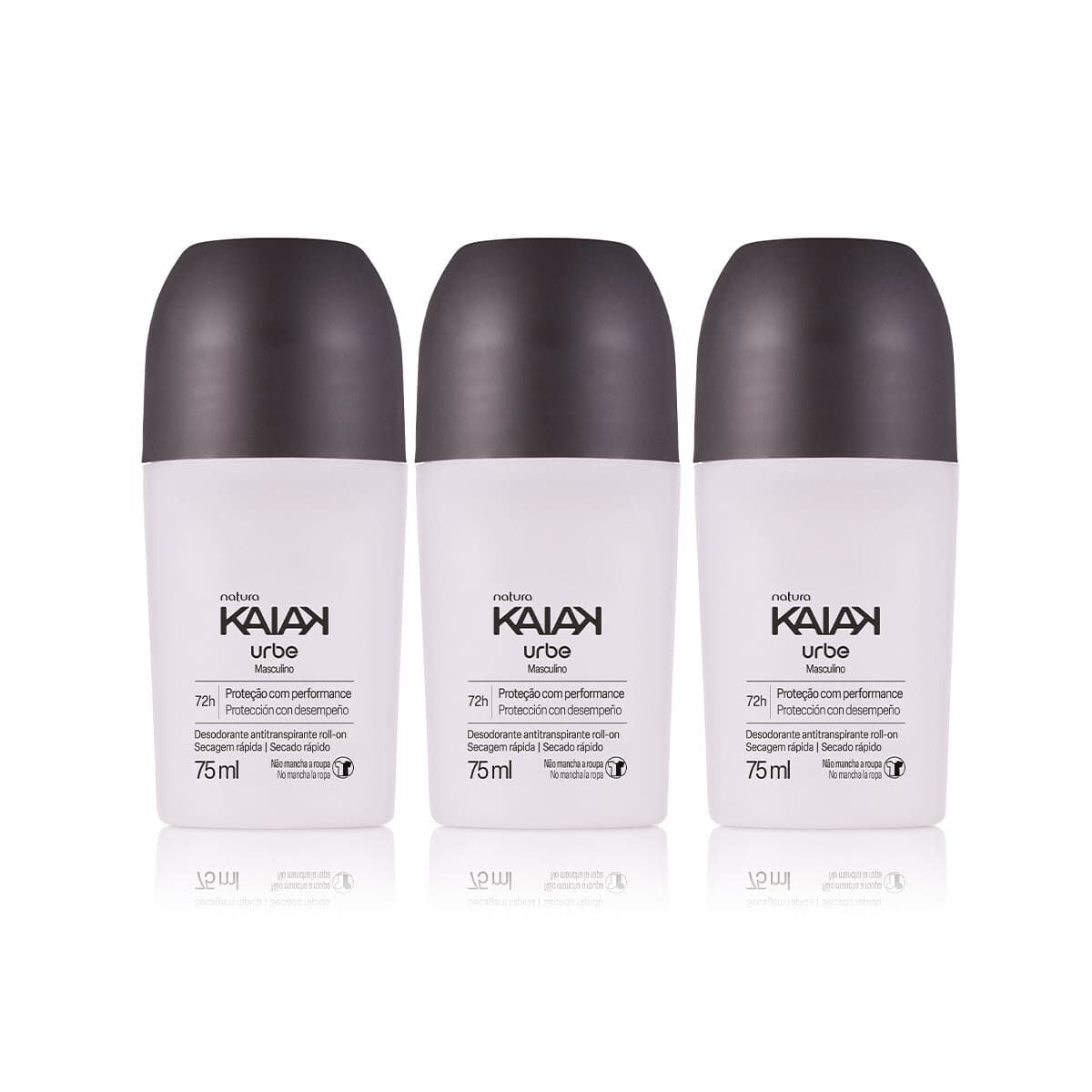 Kit Desodorante Antitranspirante Roll On Kaiak Urbe Masculino 3 un de 75 Ml