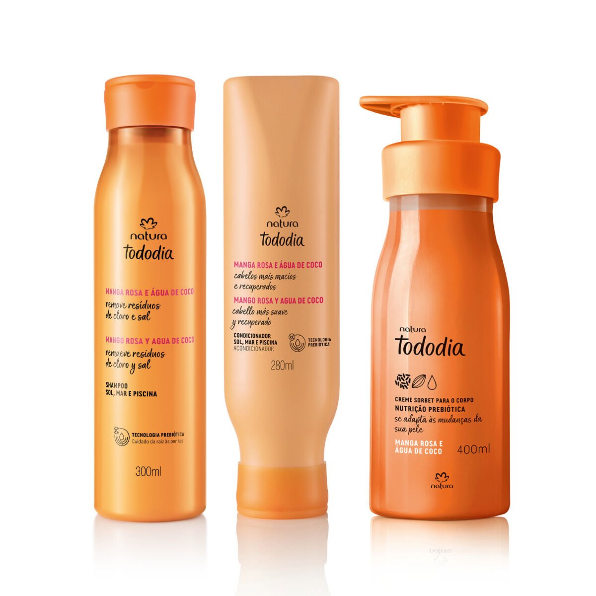 Kit Shampoo, Condicionador e Creme Tododia Manga Rosa e Água de Coco
