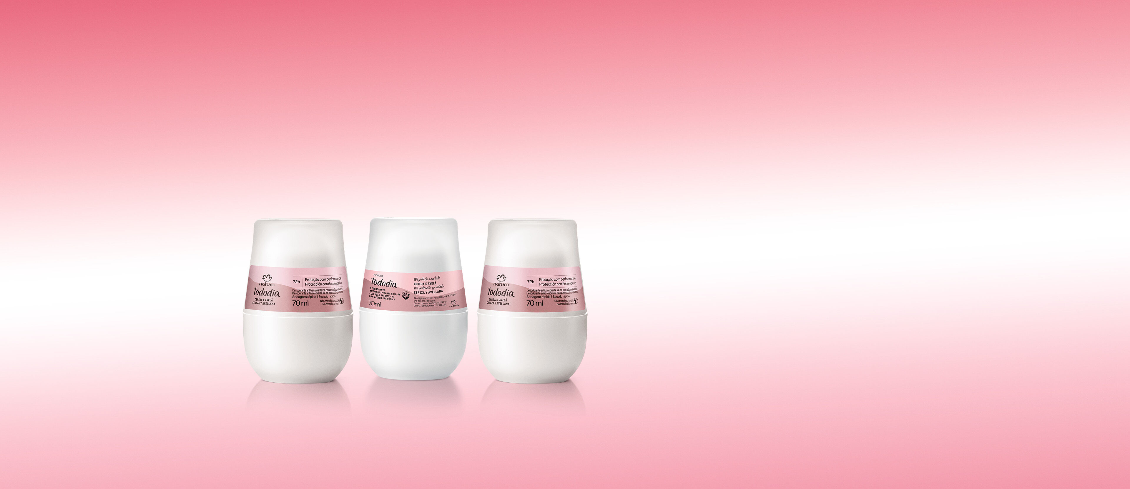 Kit Desodorante Antitranspirante Roll-on Tododia Cereja e Avelã (3 unidades)