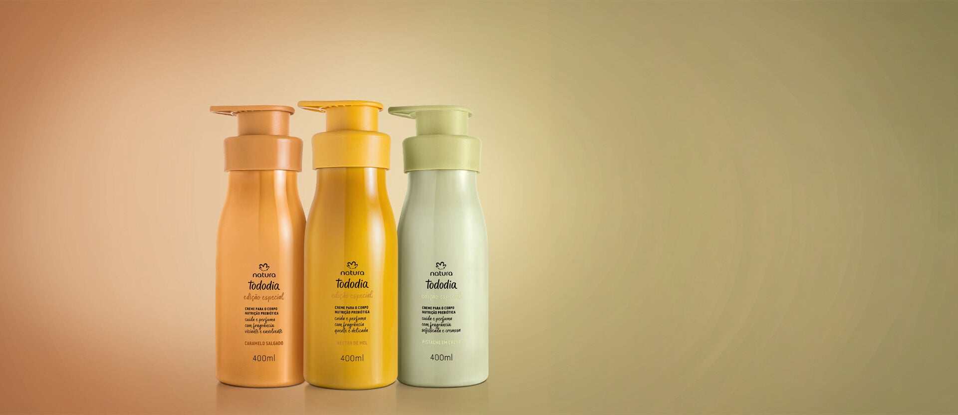 Kit Tododia Creme para o Corpo Pistache, Caramelo Salgado e Néctar de Mel (3 produtos)