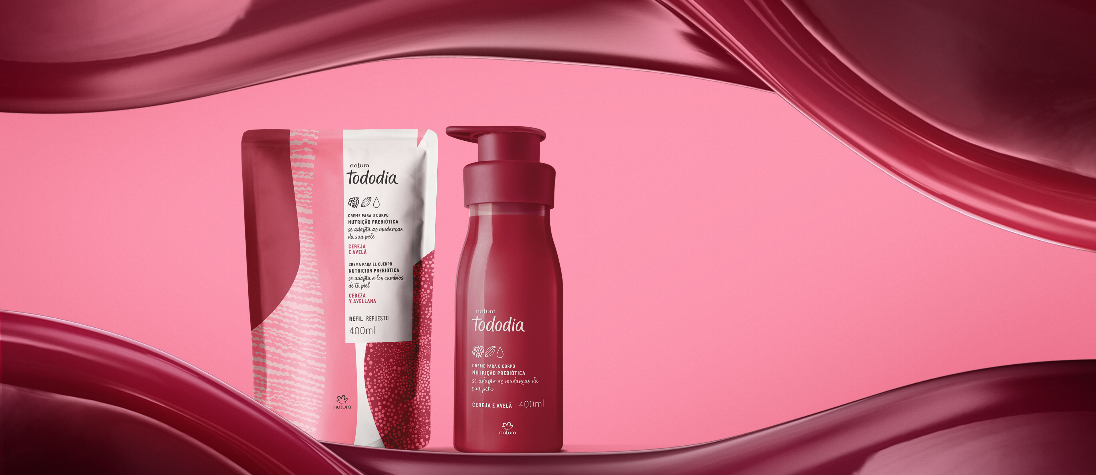 Kit Creme Desodorante Nutritivo para o Corpo Tododia Cereja e Avelã com Refil (2 produtos)