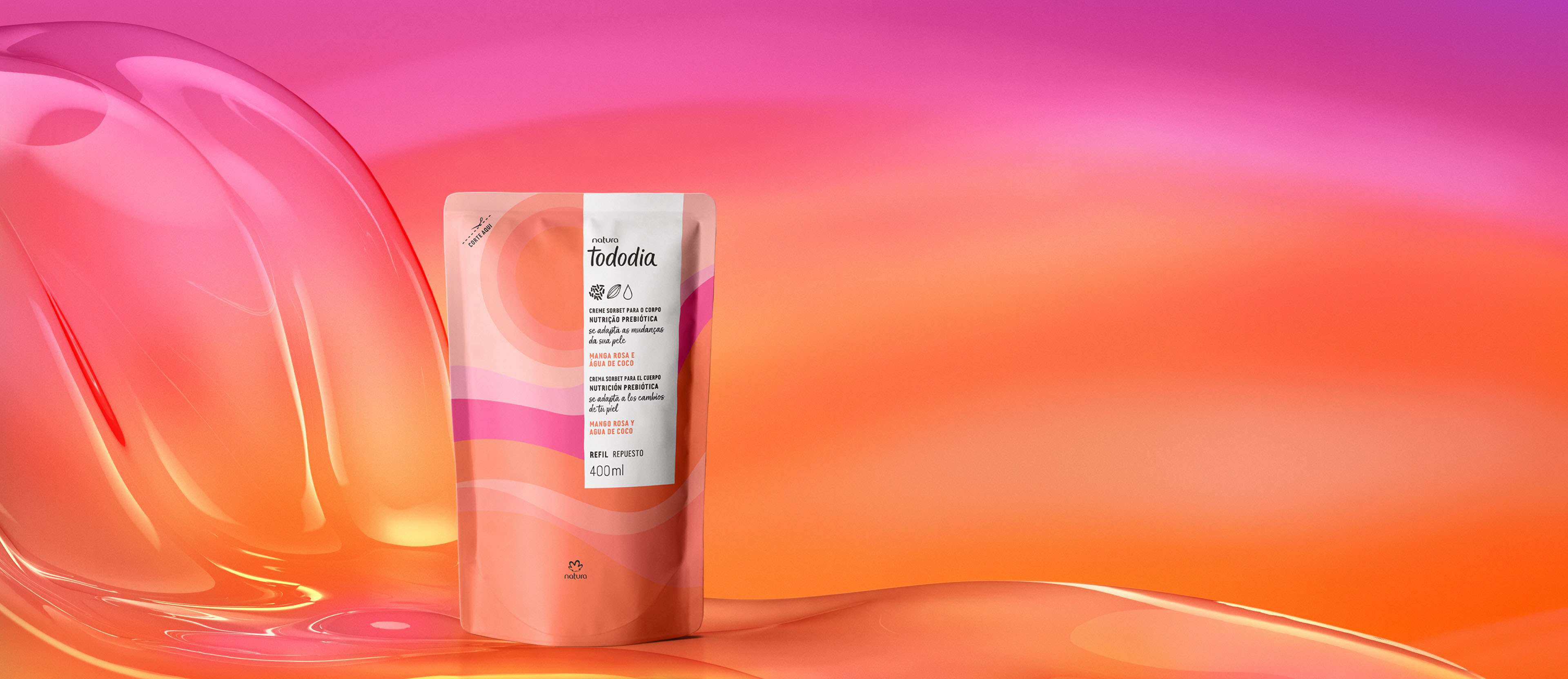 Refil Creme Sorbet Desodorante Nutritivo para o Corpo Tododia Manga Rosa e Água de Coco