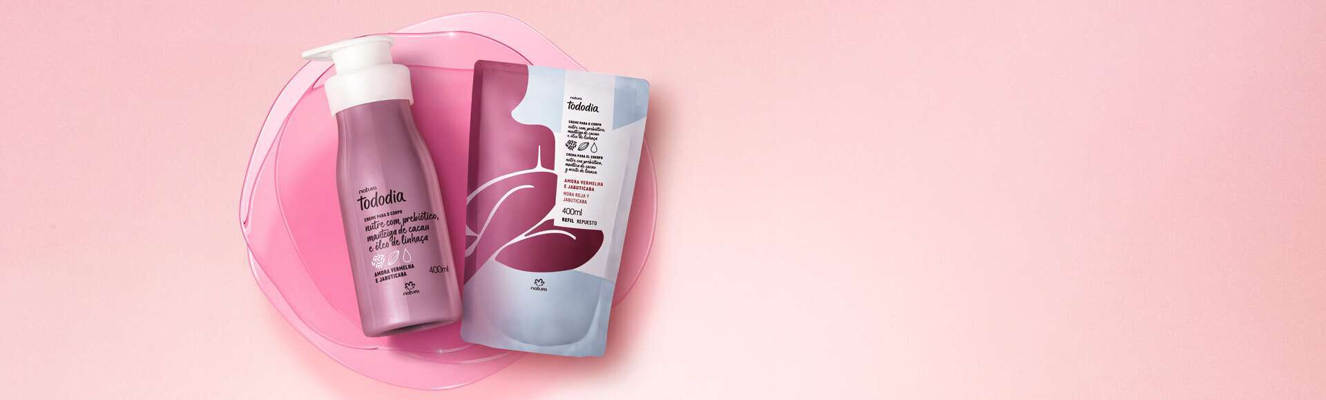 Kit Creme Desodorante Nutritivo Corporal Tododia Amora Vermelha e Jabuticaba com Refil