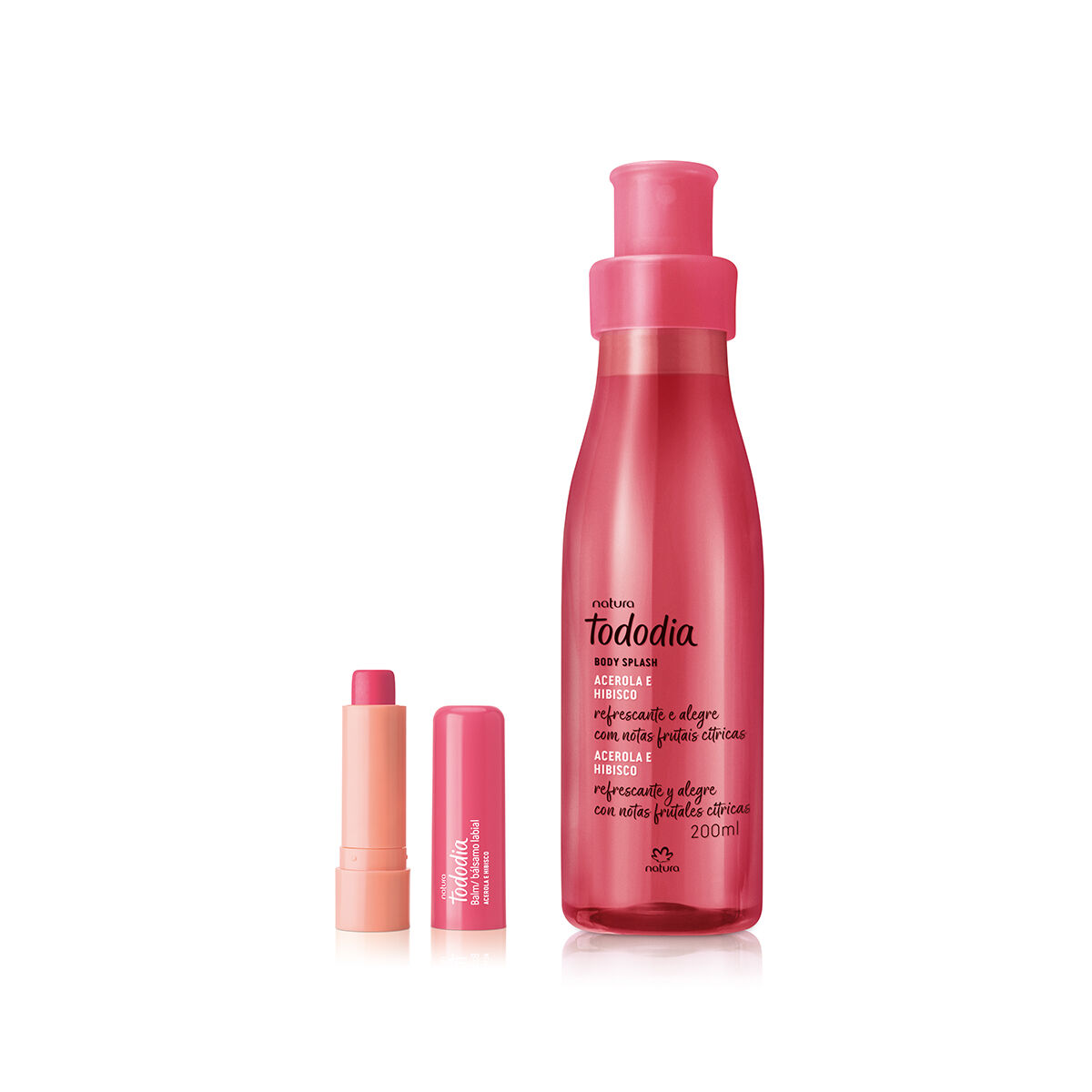 Kit Body Splash e Balm Labial Tododia Acerola e Hibisco