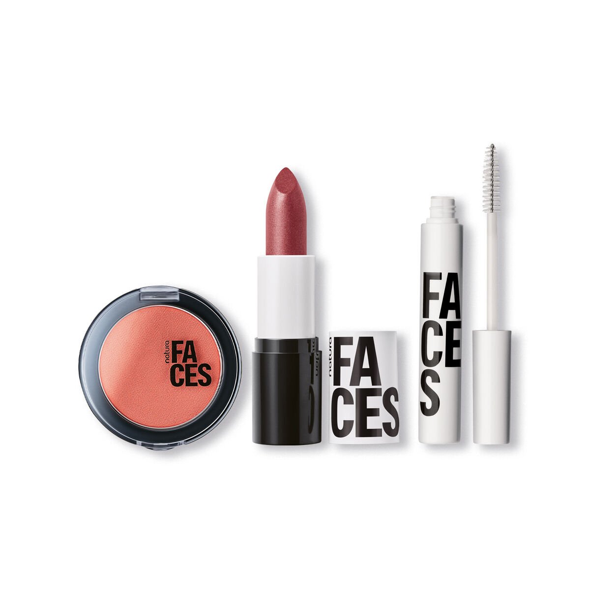 Kit Faces Blush, Batom e Máscara para Olhos e Sobrancelhas Incolor