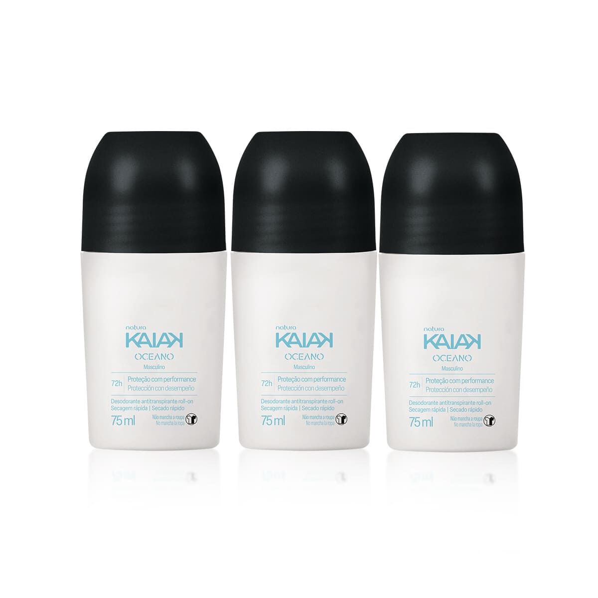 Kit Desodorante Antitranspirante Roll On Kaiak Oceano Masculino 3 un de 75 Ml