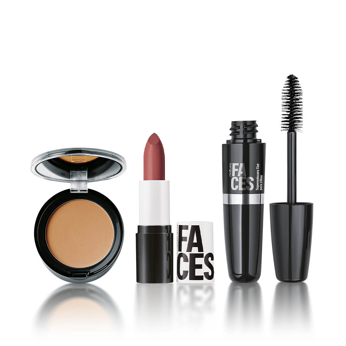 Kit Faces Po Compacto, Batom Matte e Máscara de Cilios Tint