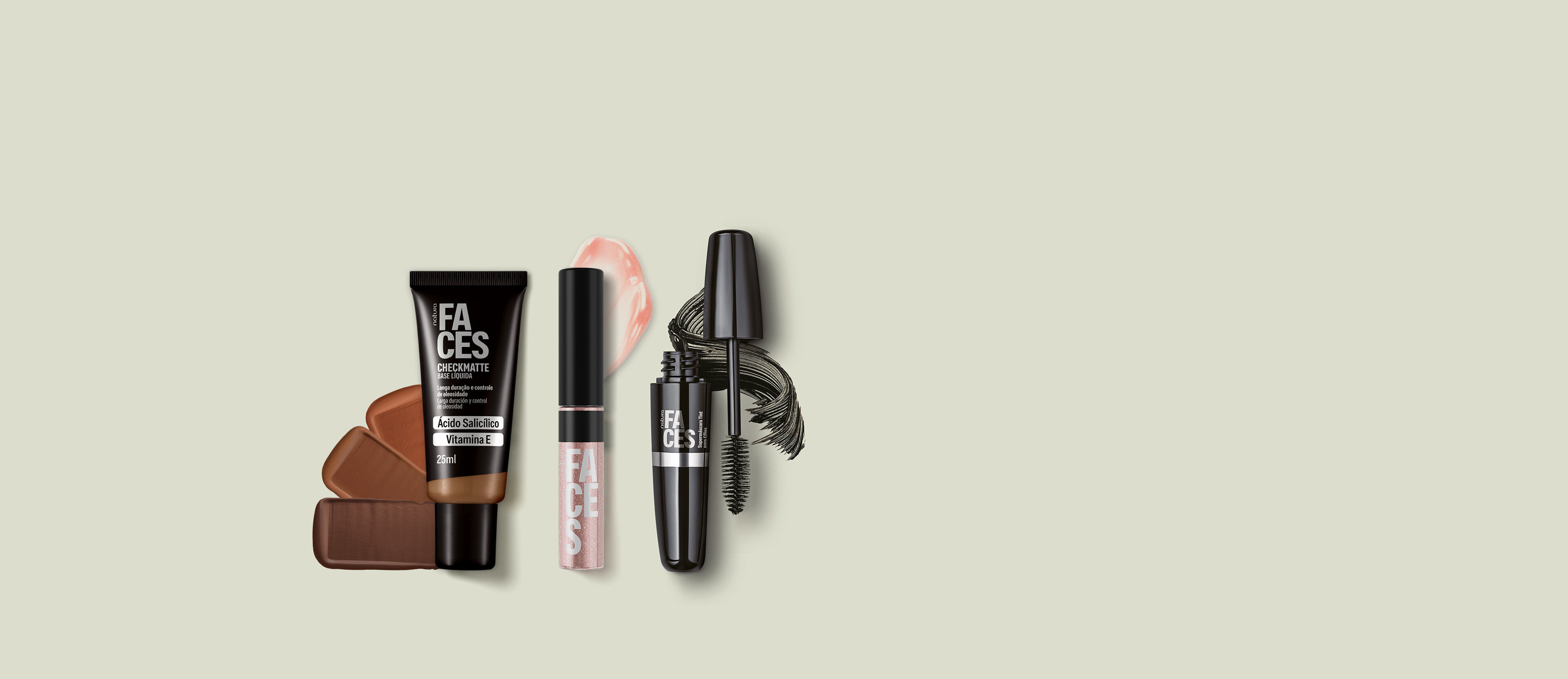 Kit Faces Base Checkmatte, Máscara de Cílios Tint e Gloss