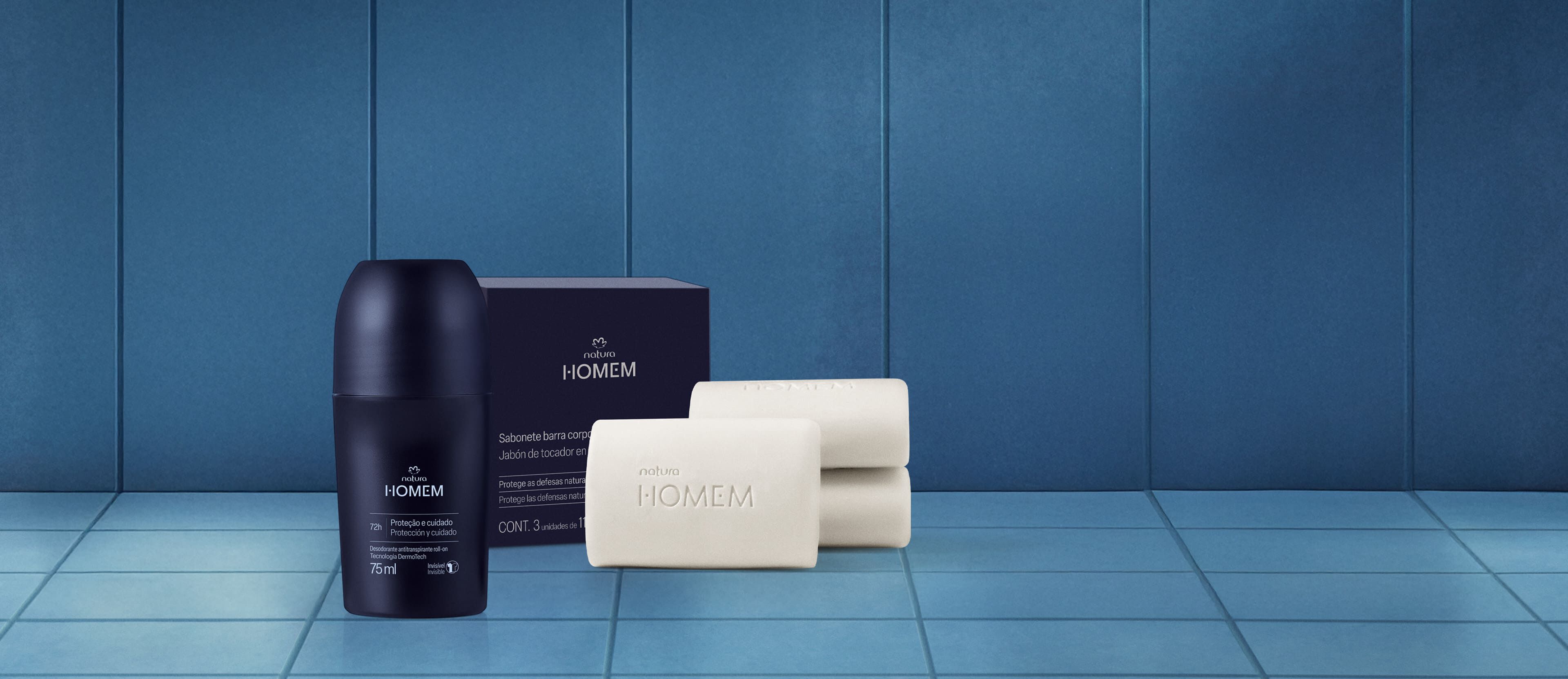 Kit Desodorante Roll-on e Sabonete Corpo e Barba Natura Homem (2 produtos)