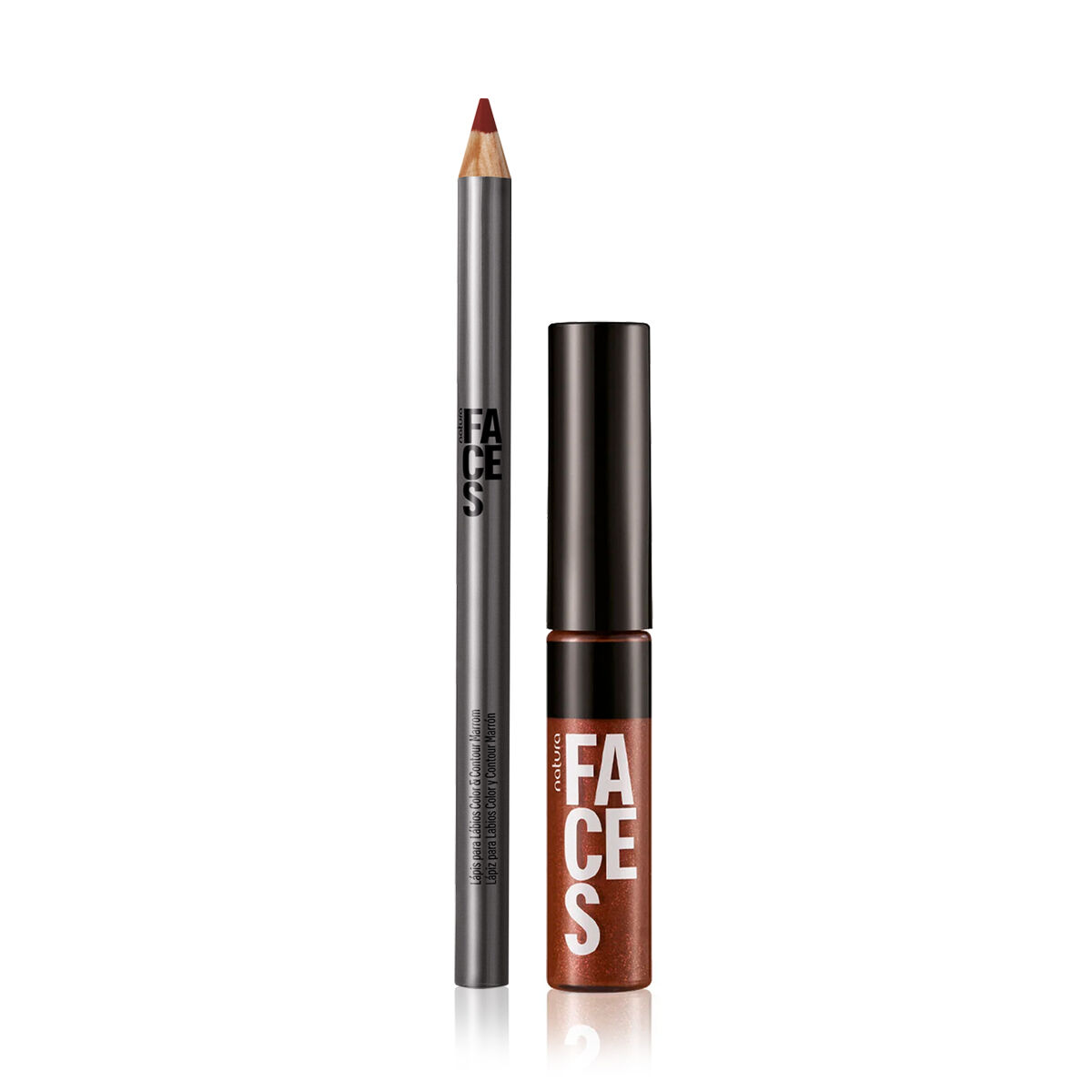Kit Lapis para Labios e Gloss Marrom Natura Faces (2 Produtos)