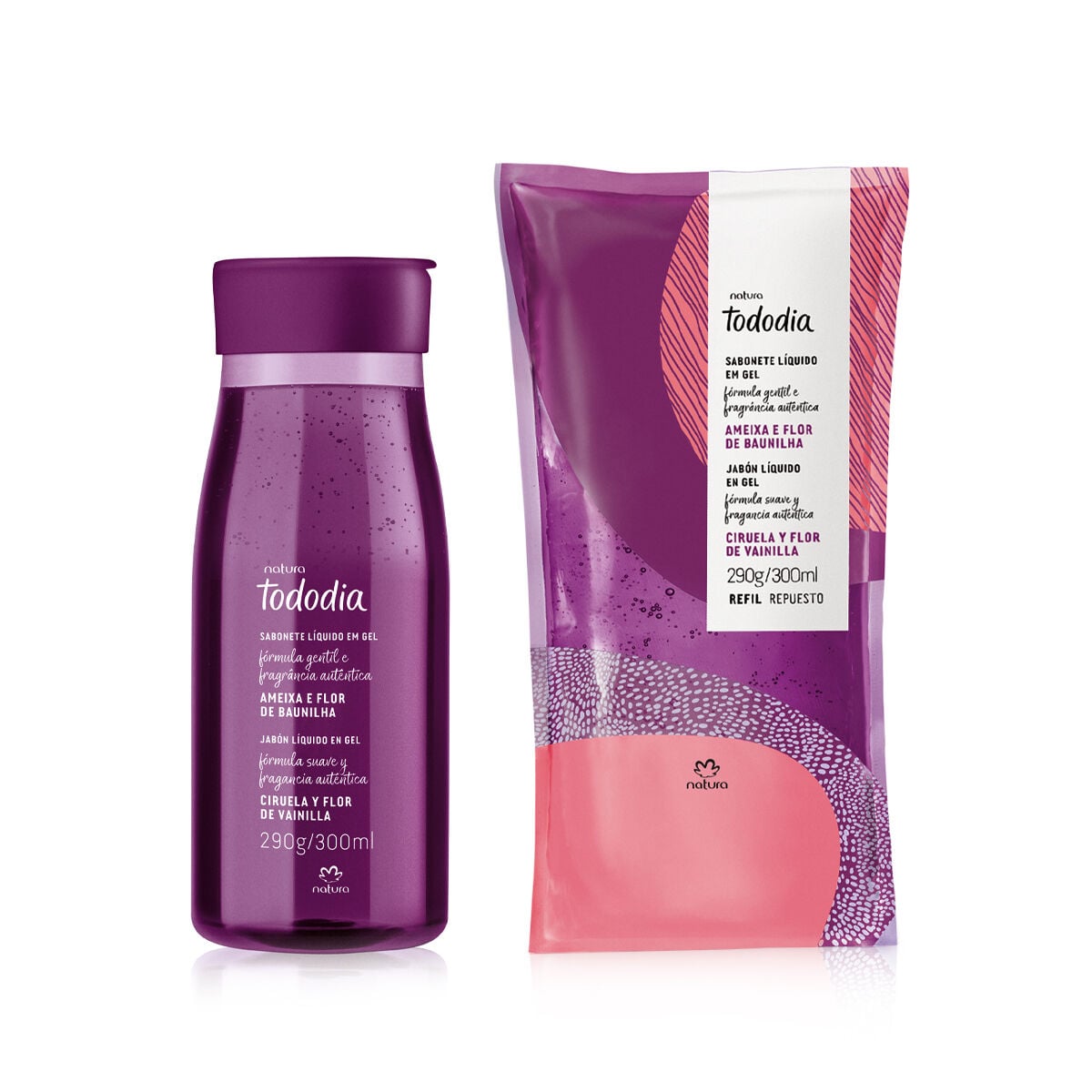 Kit Sabonete Liquido Gel Tododia Ameixa e Flor de Baunilha com Refil 2 un de 300 Ml