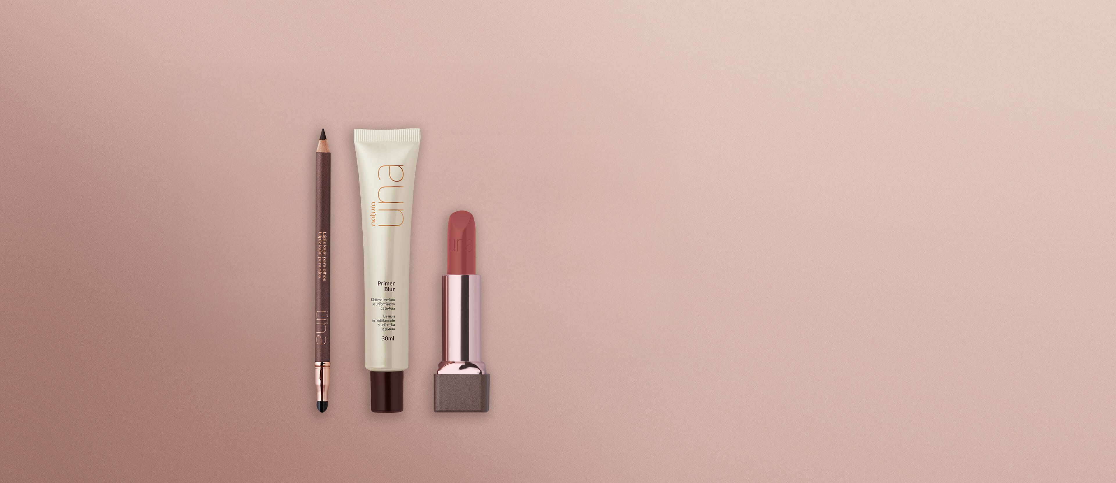 Kit Una Primer Blur, Lápis Kajal Preto e Batom CC Nude 2C (3 produtos)