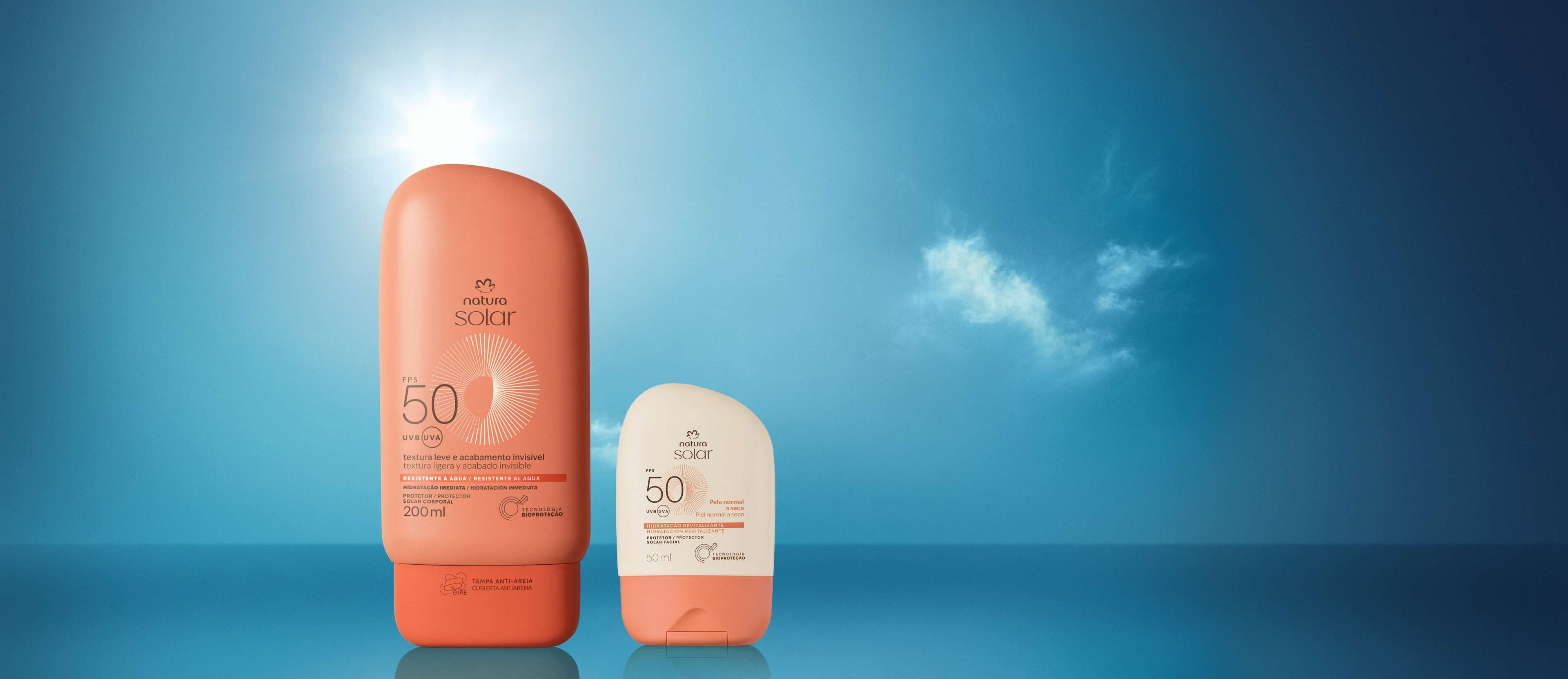 Kit Protetor Solar Facial Pele Normal a Seca e Protetor Solar Corporal FPS 50 Natura Solar