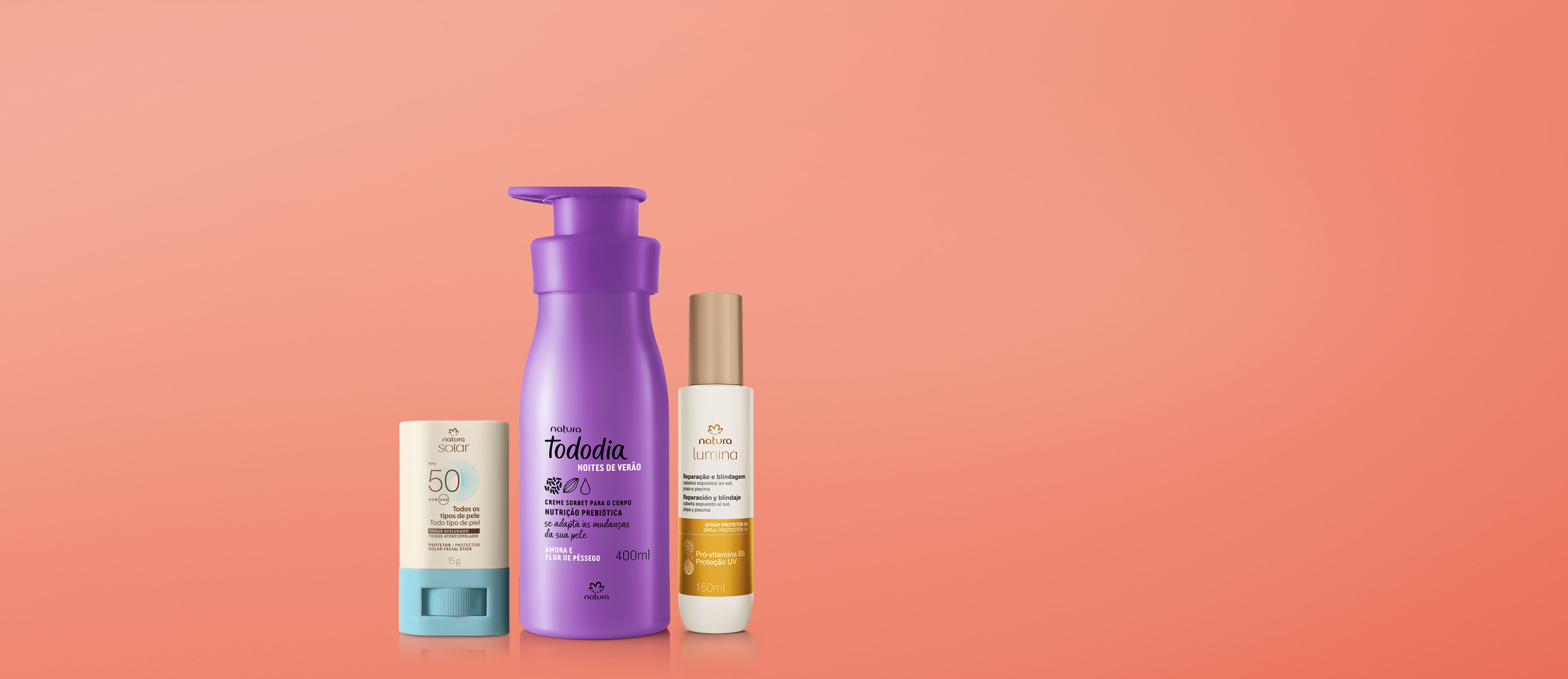 Kit Verão Creme Corporal Tododia Amora e Flor de Pêssego, Spray Capilar e Protetor Facial em Stick