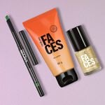 Kit Gel Glitter, Delineador Verde e Esmalte Dourado Natura Faces