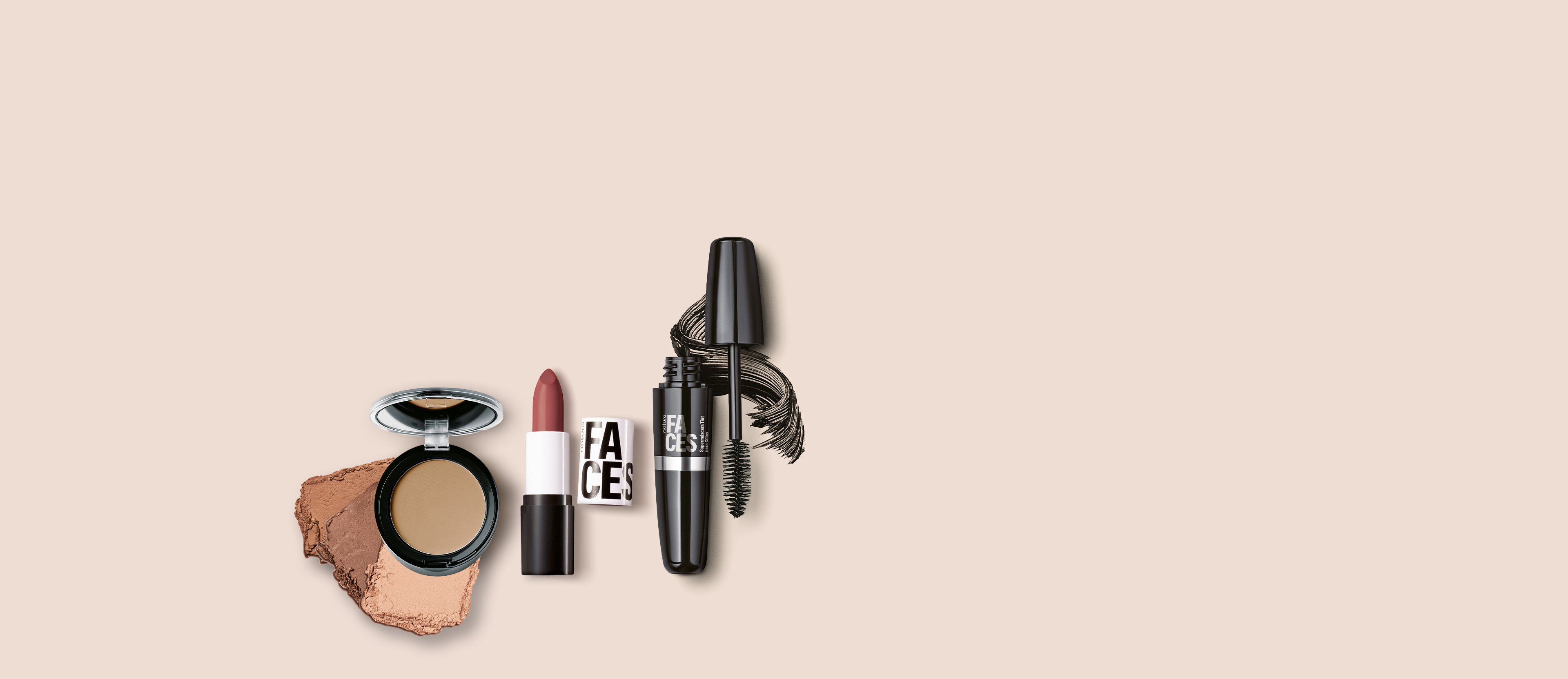 Kit Faces Pó Compacto, Batom Matte e Máscara de Cílios Tint