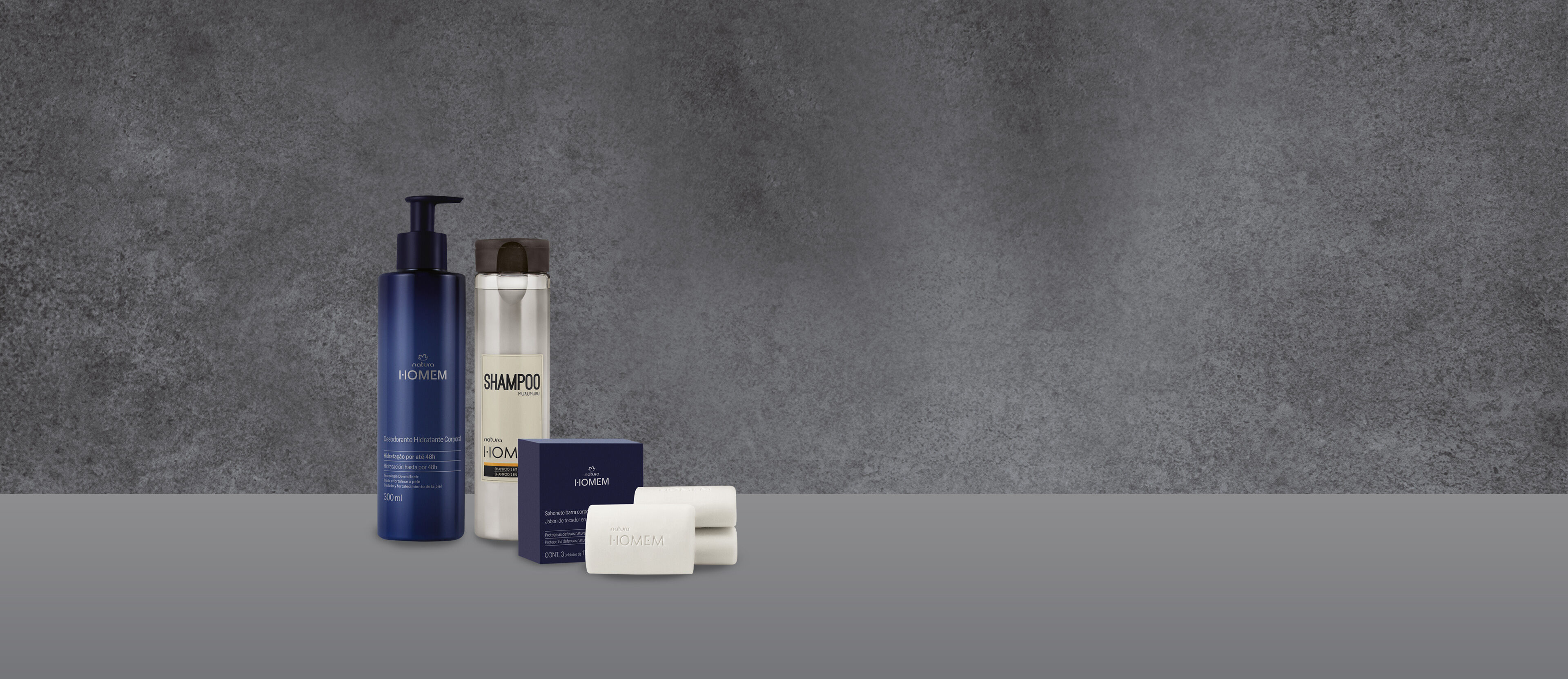 Kit Natura Homem Shampoo, Sabonete em Barra e Hidratante (3 produtos)