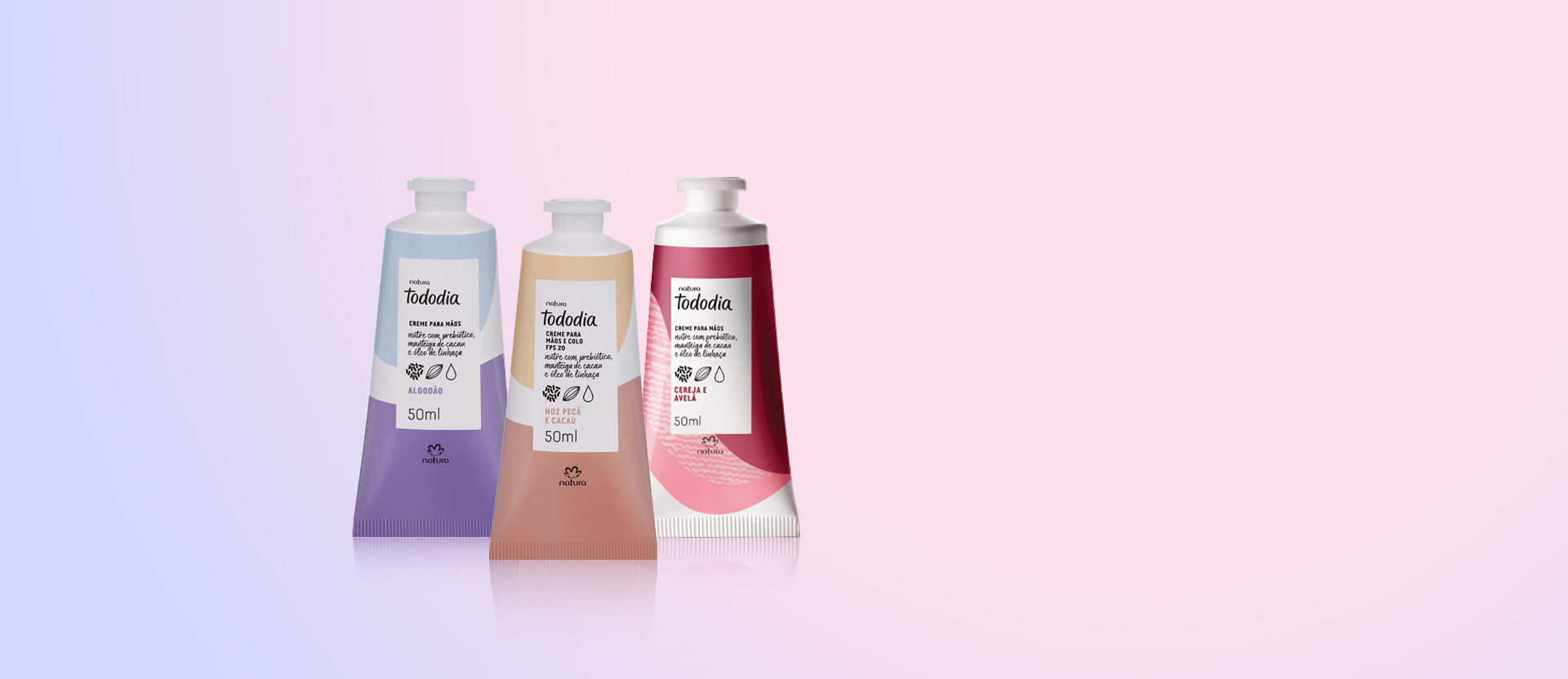 Kit Creme para as Mãos Tododia Algodão + Noz Pecã e Cacau + Cereja e Avelã (3 produtos)
