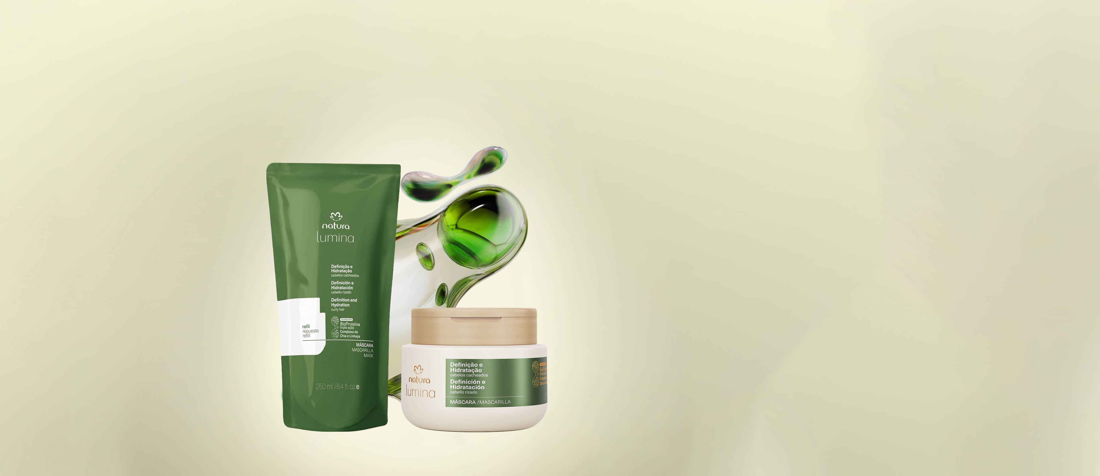 Kit Máscara com Refil Lumina Definição e Hidratação de Cabelos Cacheados