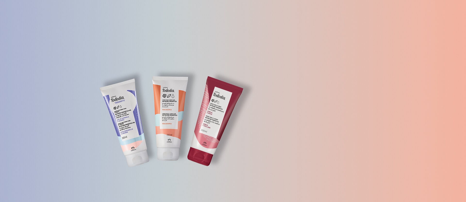 Kit Tododia Hidratantes Corpo Macadâmia, Camomila e Cereja (3 produtos)