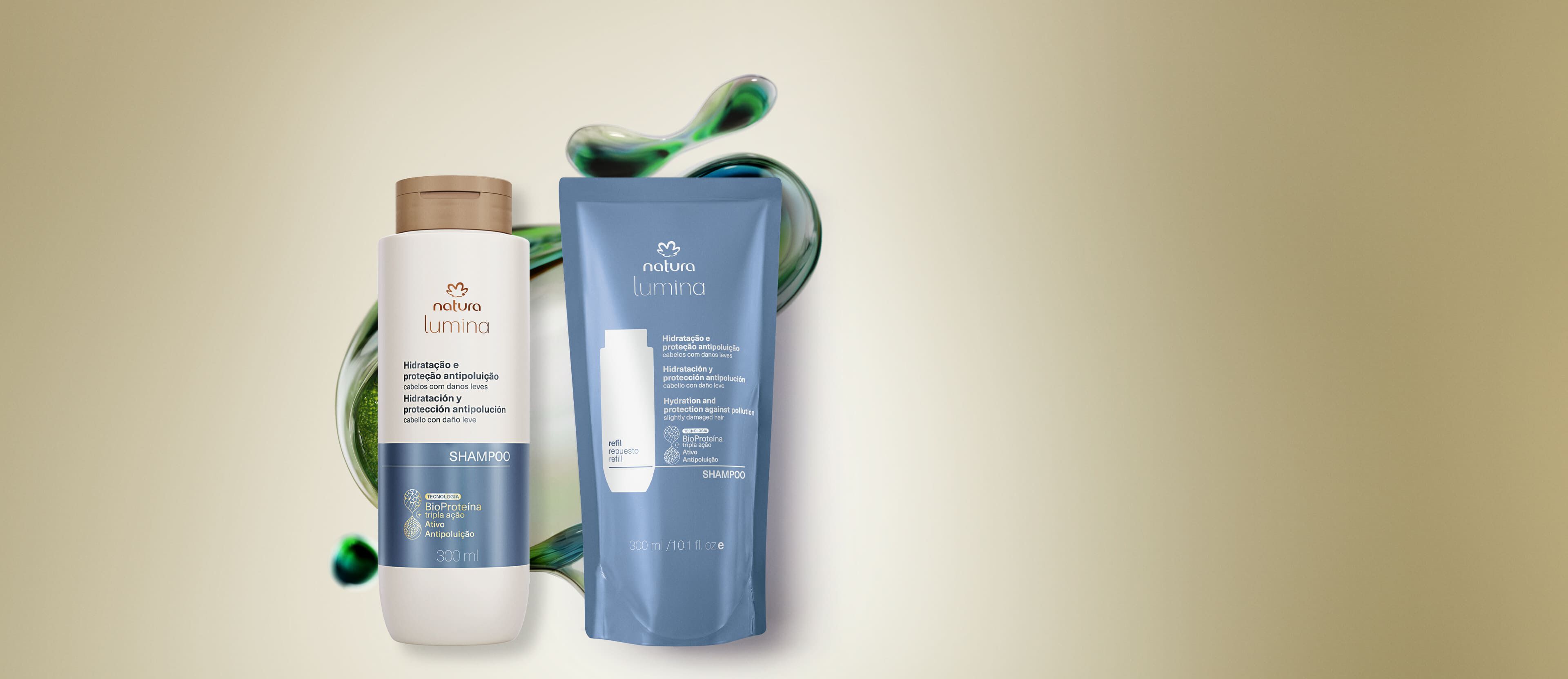 Kit Shampoo Purificante Lumina para Hidratação e Proteção Antipoluição com Refil (2 produtos)