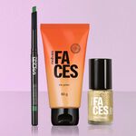Kit Gel Glitter, Delineador Verde e Esmalte Dourado Natura Faces