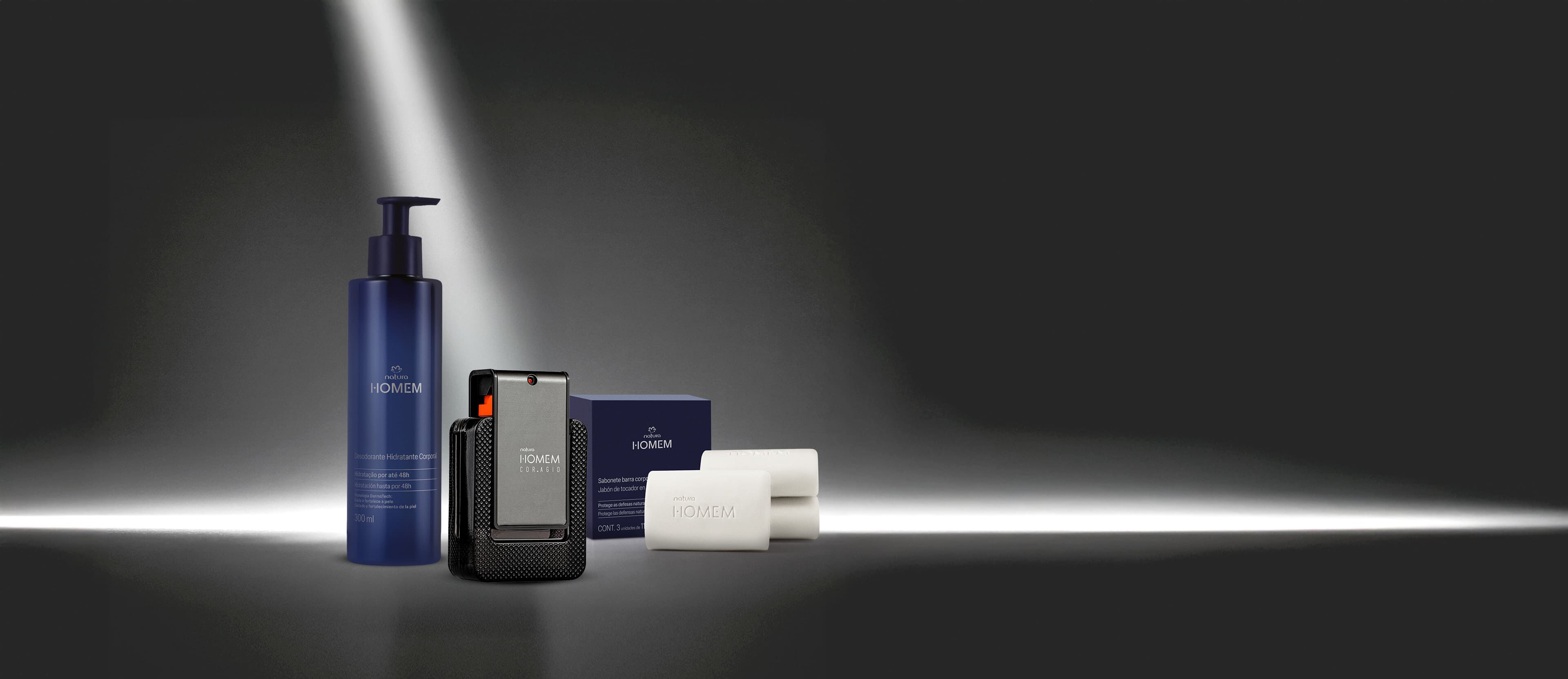 Kit Natura Homem Cor.agio com Hidratante e Sabonete (3 produtos)