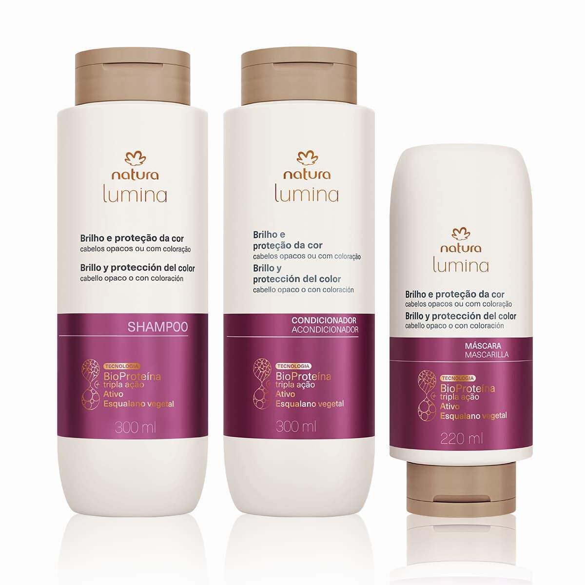 Kit Lumina Brilho e Proteção da Cor Shampoo, Condicionador e Máscara (3 produtos) Kit Lumina Brilho e Proteção da Cor Shampoo, Condicionador e Máscara (3 produtos)