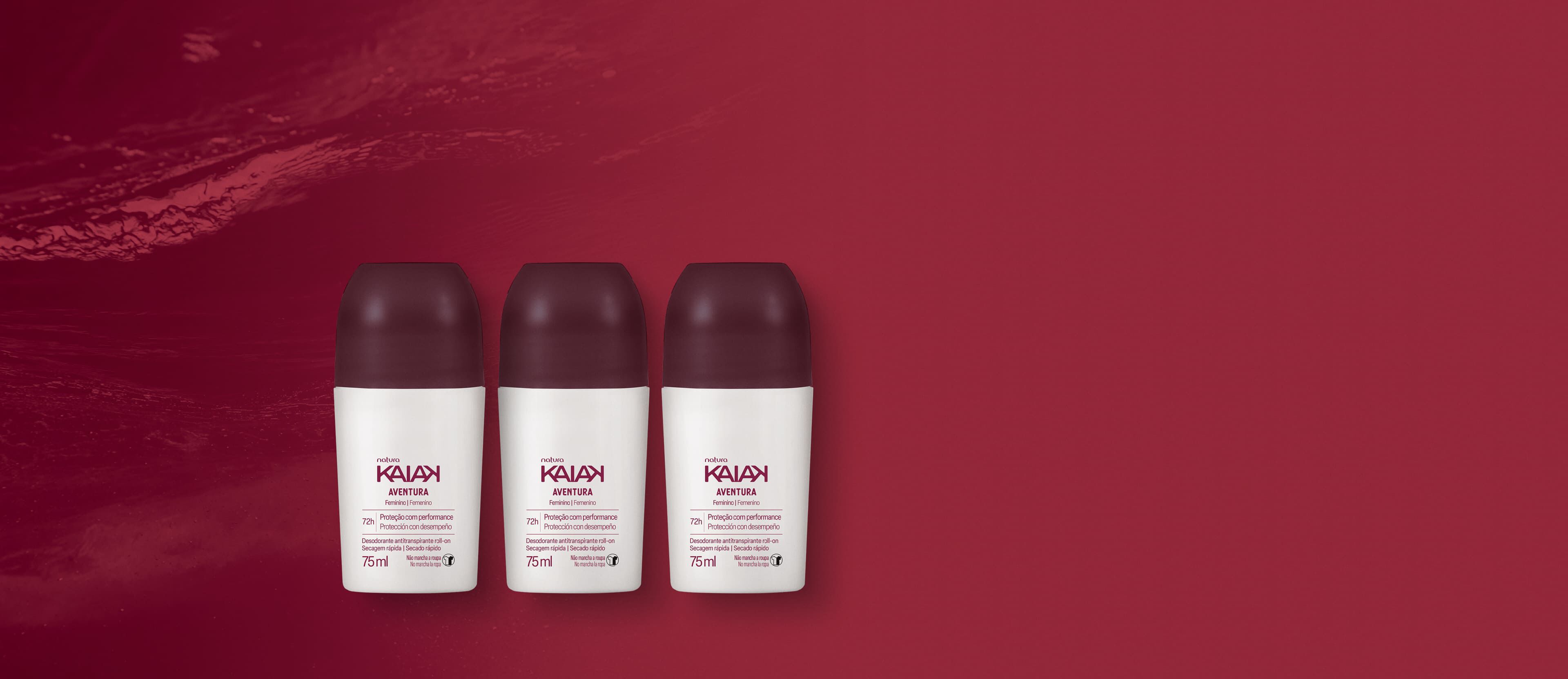 Kit Desodorante Antitranspirante Roll-on Kaiak Aventura Feminino (3 unidades)