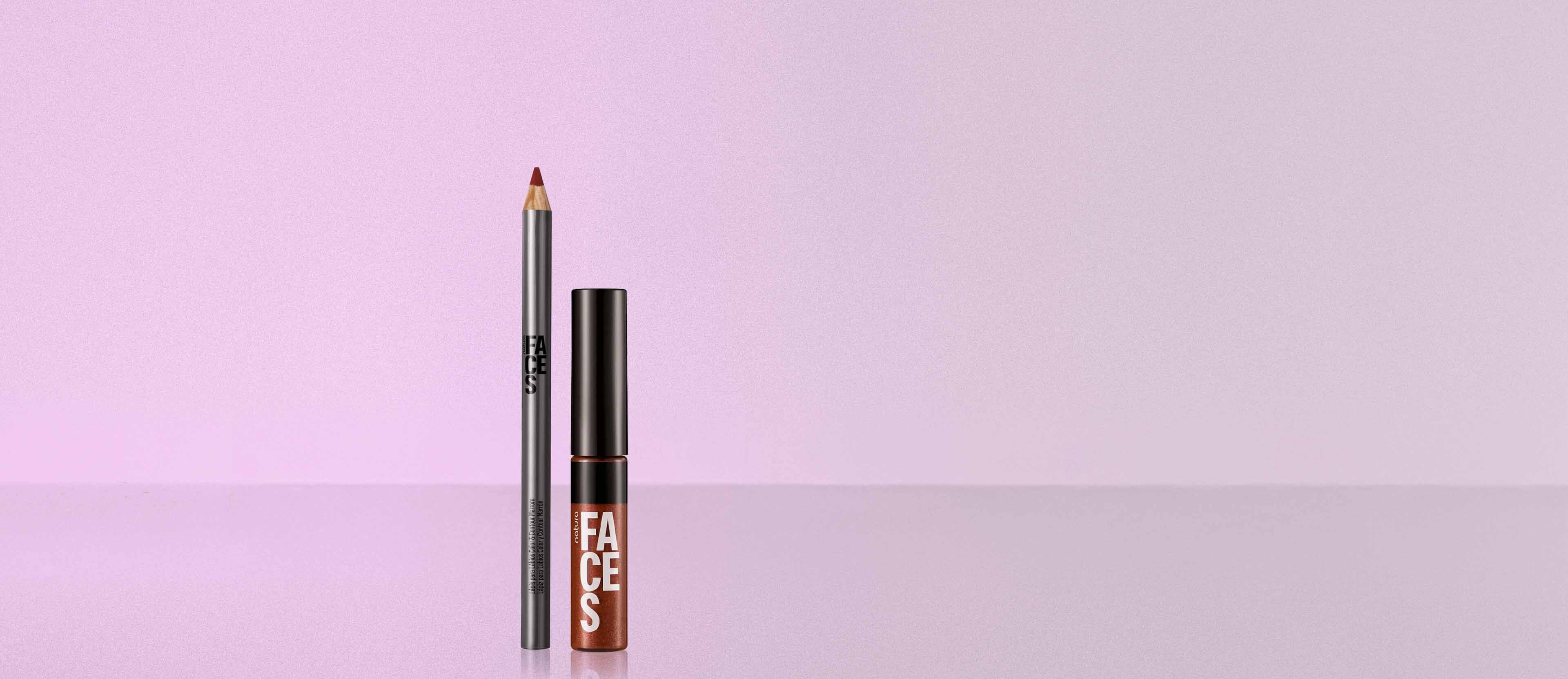 Kit Lápis para Lábios e Gloss Marrom Natura Faces