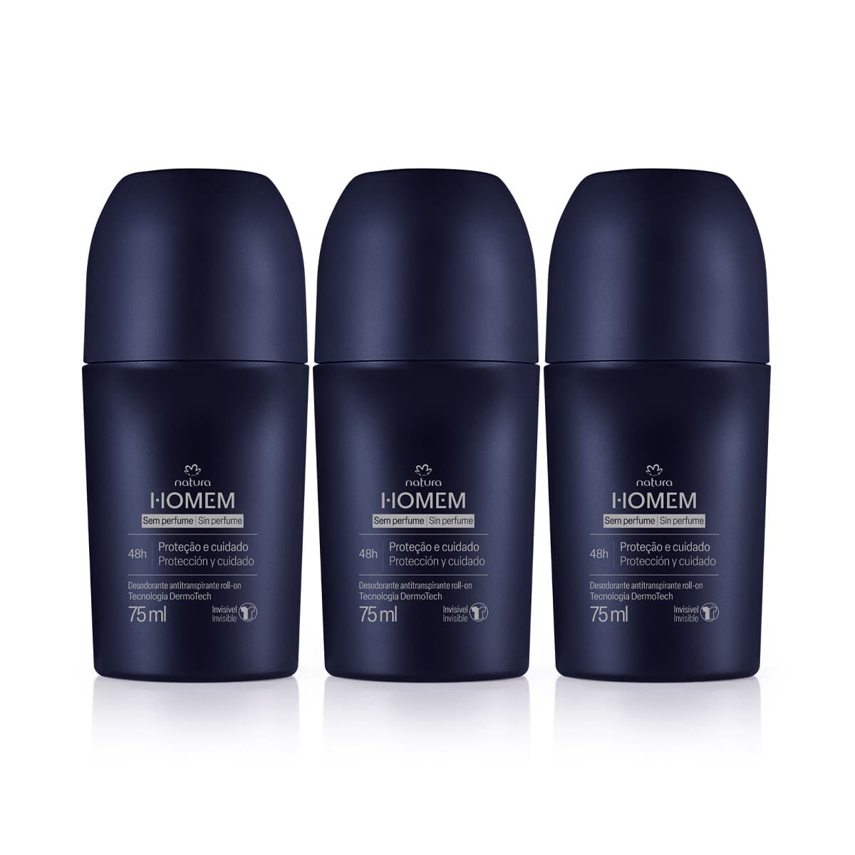 Kit Desodorante Antitranspirante Roll On Natura Homem sem Perfume (3 Unidades)