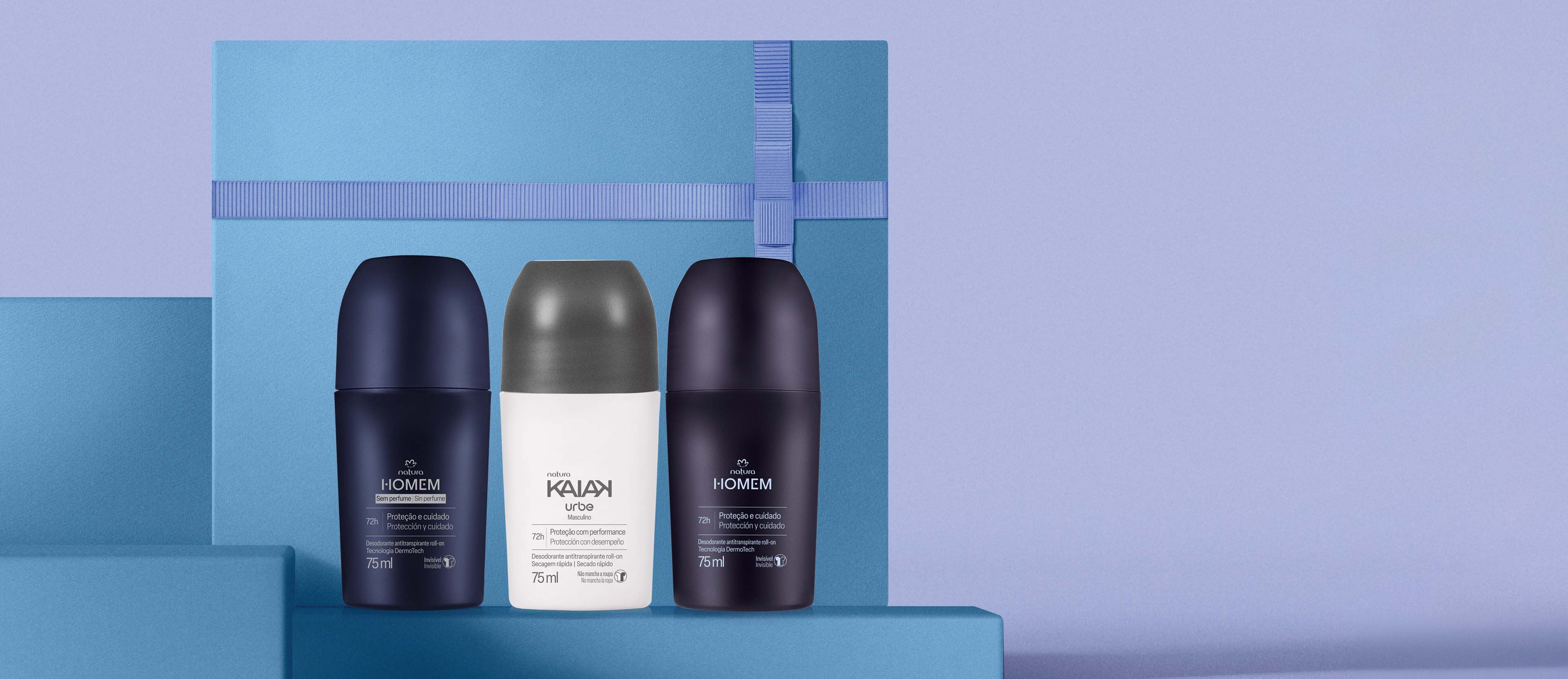 Kit Desodorante Antitranspirante Kaiak Urbe y Natura Homem con y sin perfume (3 productos)