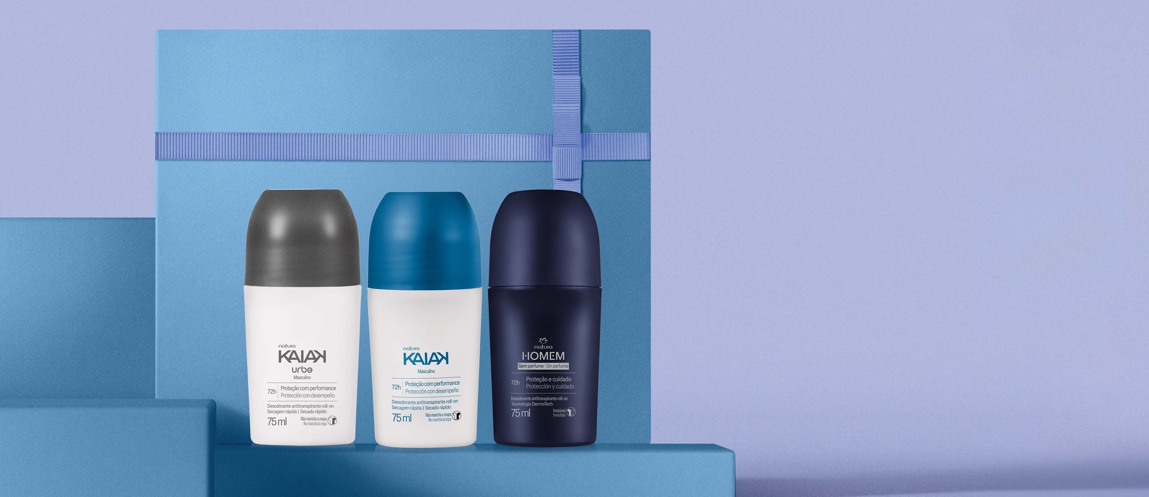 Kit Desodorante Antitranspirante Kaiak Clásico, Urbe y Natura Homem Sin Perfume (3 productos)