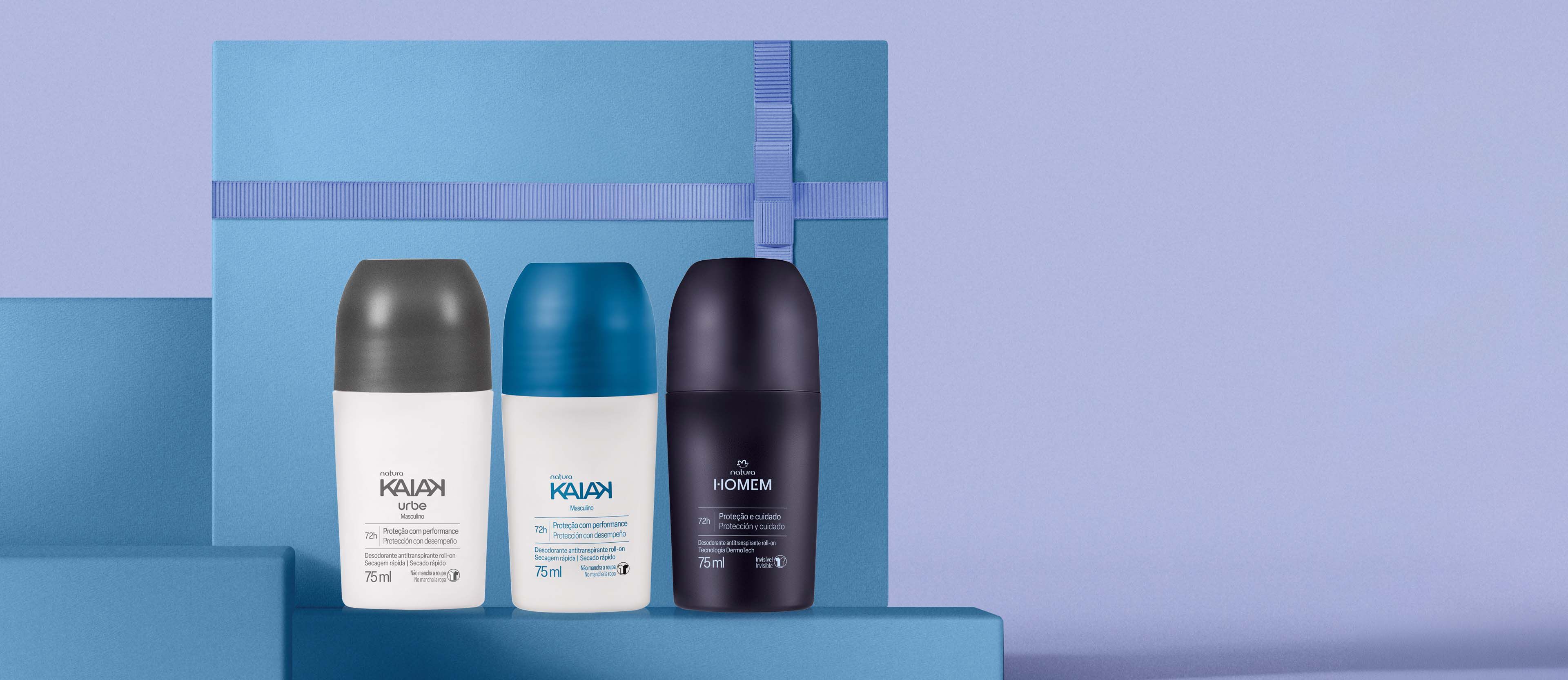 Kit Desodorante Antitranspirante Kaiak Clásico, Urbe y Natura Homem (3 productos)