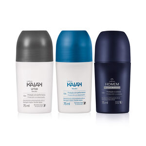 Kit Desodorante Antitranspirante Kaiak Clásico, Urbe y Natura Homem Sin Perfume (3 productos)