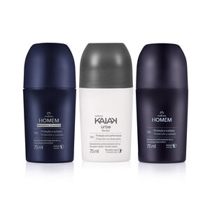 Kit Desodorante Antitranspirante Kaiak Urbe y Natura Homem con y sin perfume (3 productos)